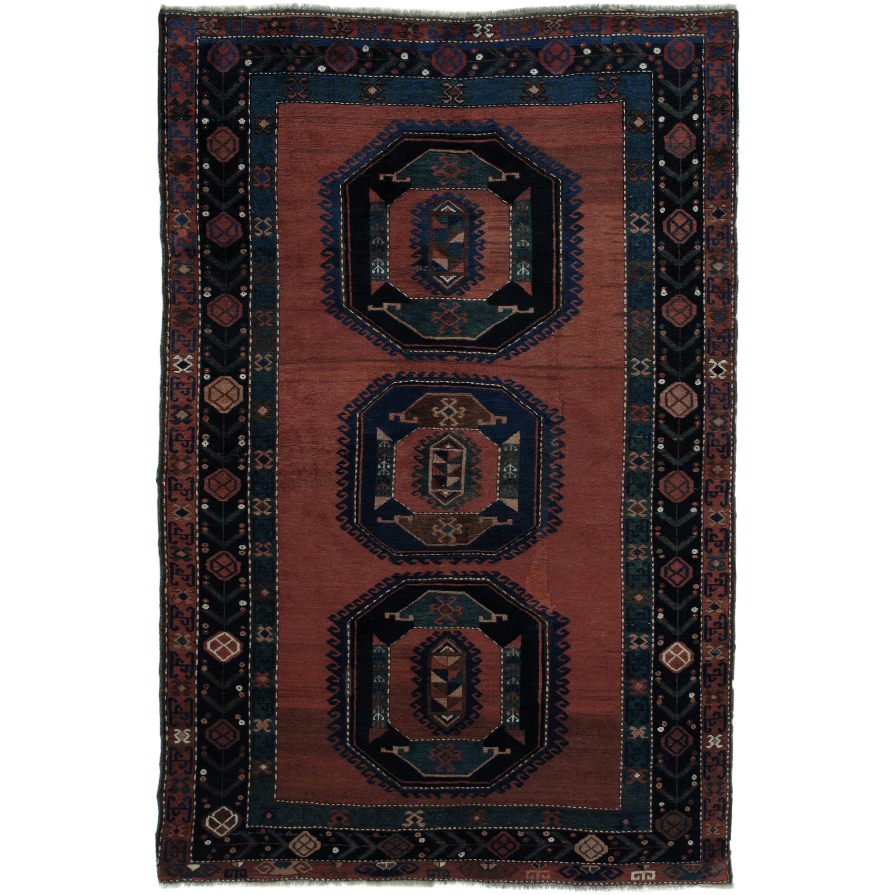 Antique Tribal Caucasian Rug with Medallions