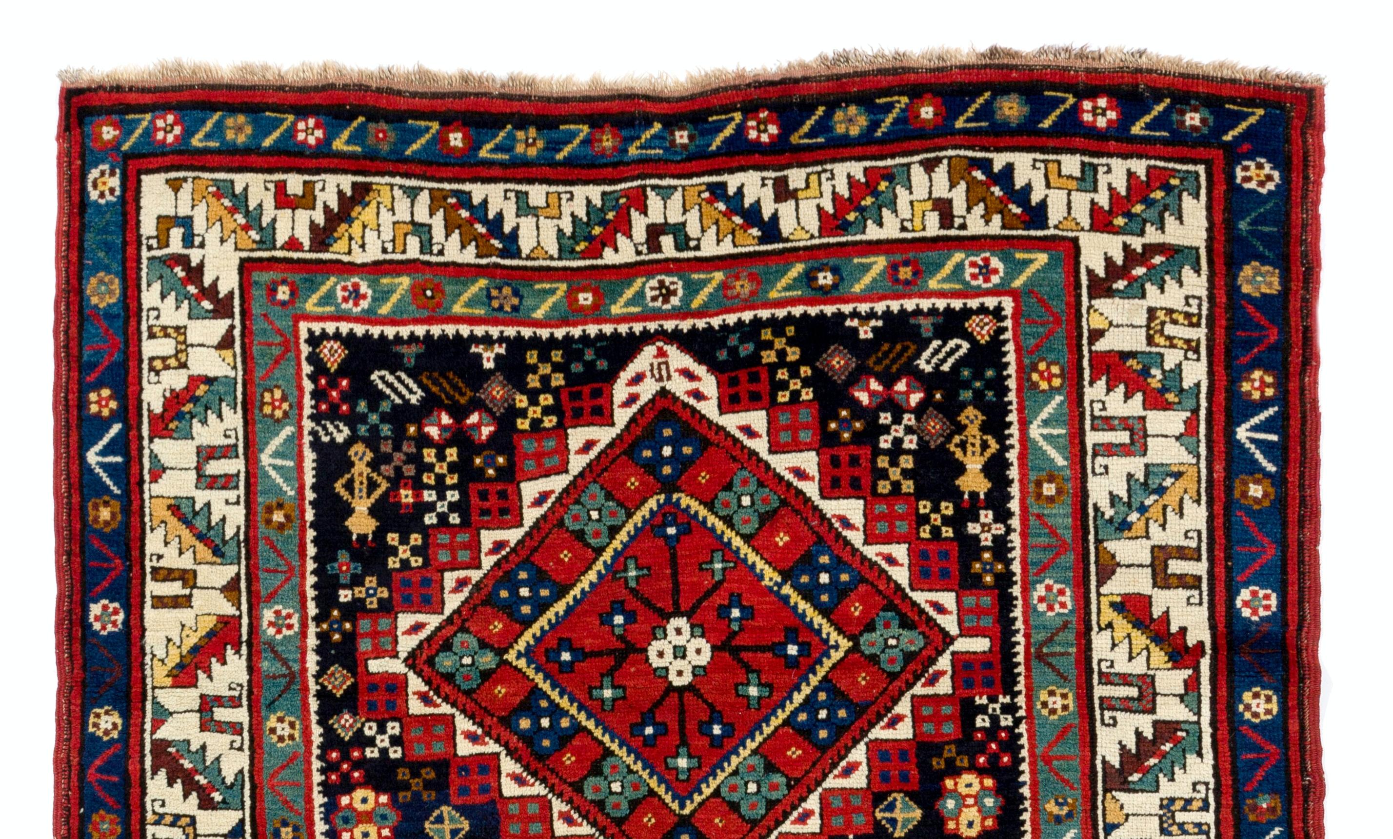 A top tier collector’s rug from South Central Caucasus. Excellent original condition. Soft, lustrous, evenly high wool pile on wool foundation. All vegetal dyes. 
Size: 4'2'' x 7'9'' (126 x 234 cm)