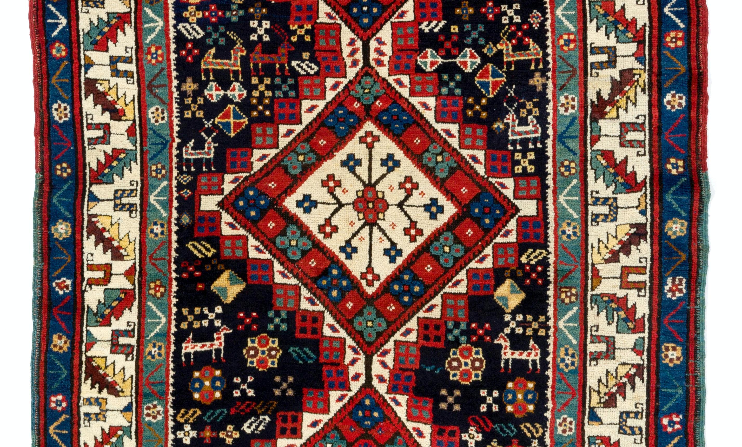 Kazak Antique Tribal Caucasian Shahsavan Rug Full Pile Excellent Condition, Ca 1880 For Sale