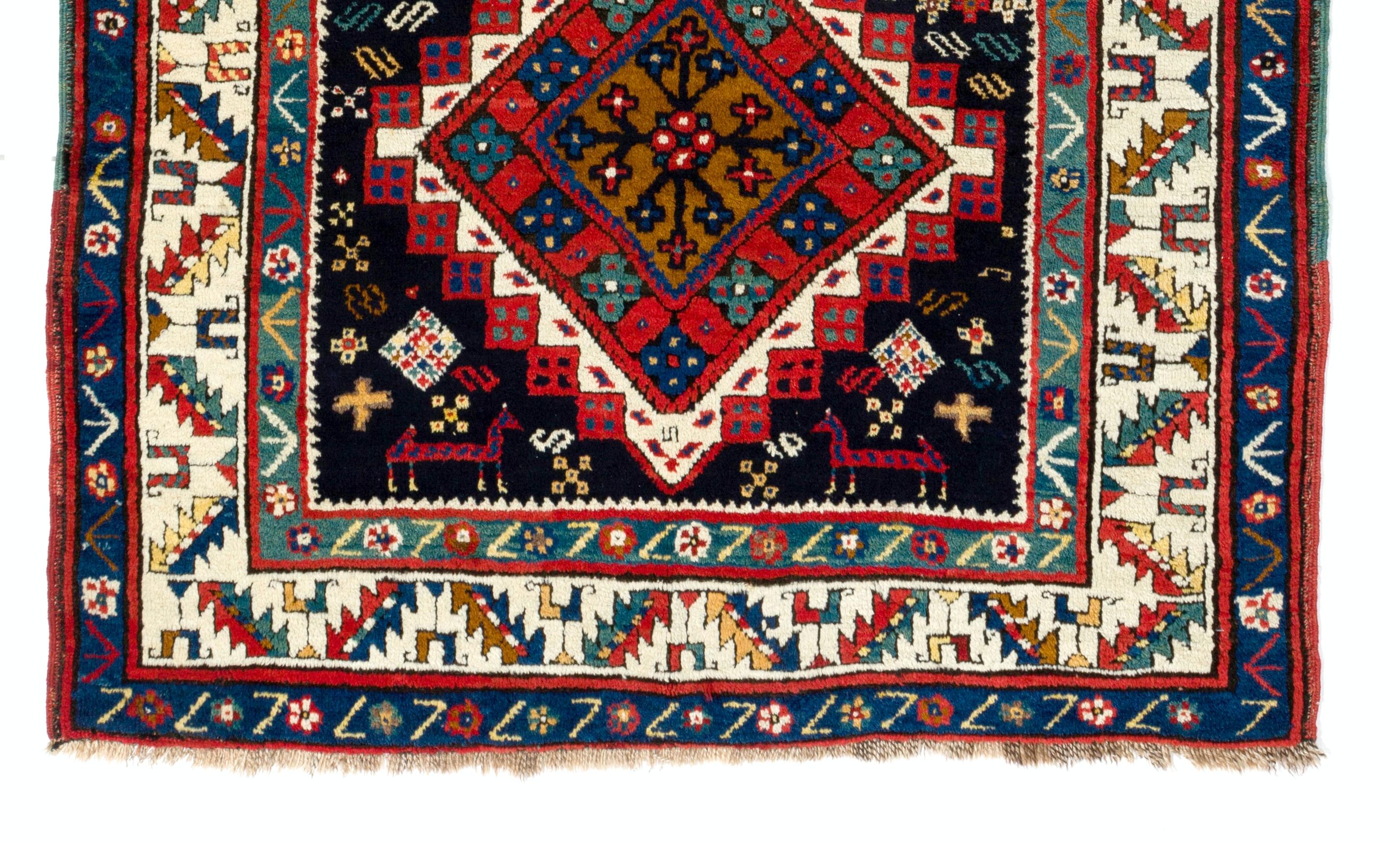 Azerbaijani Antique Tribal Caucasian Shahsavan Rug Full Pile Excellent Condition, Ca 1880 For Sale