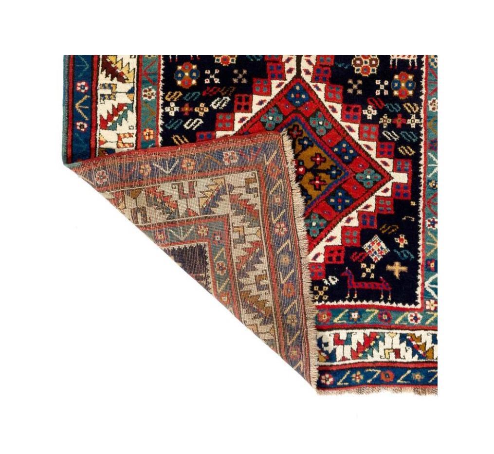 Hand-Knotted Antique Tribal Caucasian Shahsavan Rug Full Pile Excellent Condition, Ca 1880 For Sale