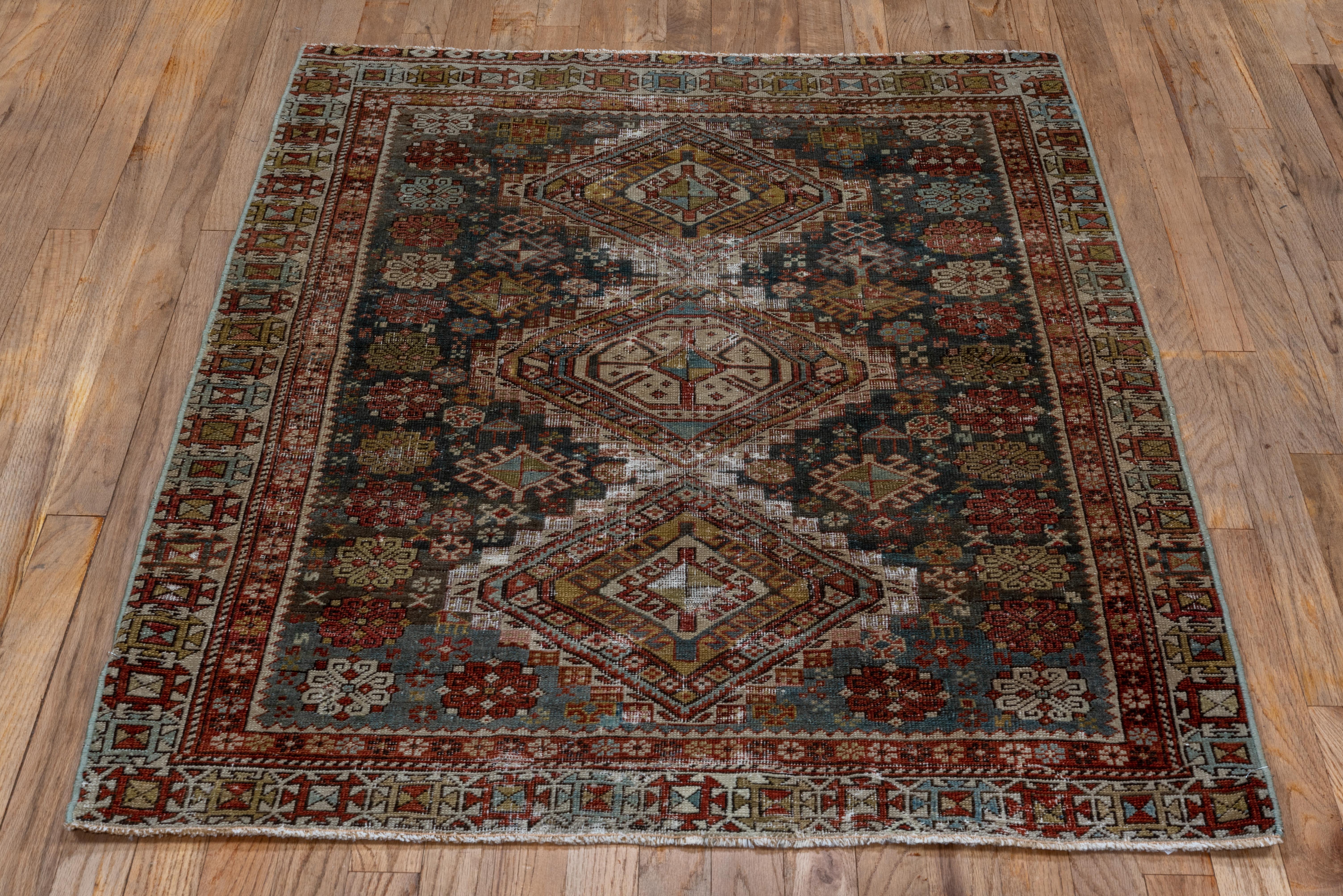 Antique Tribal Caucasian Shirvan Rug, Gray and Blue Field, circa 1920s In Good Condition For Sale In New York, NY