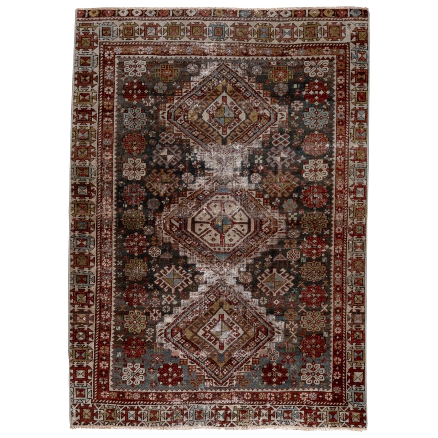 Antique Tribal Caucasian Shirvan Rug, Gray and Blue Field, circa 1920s For Sale