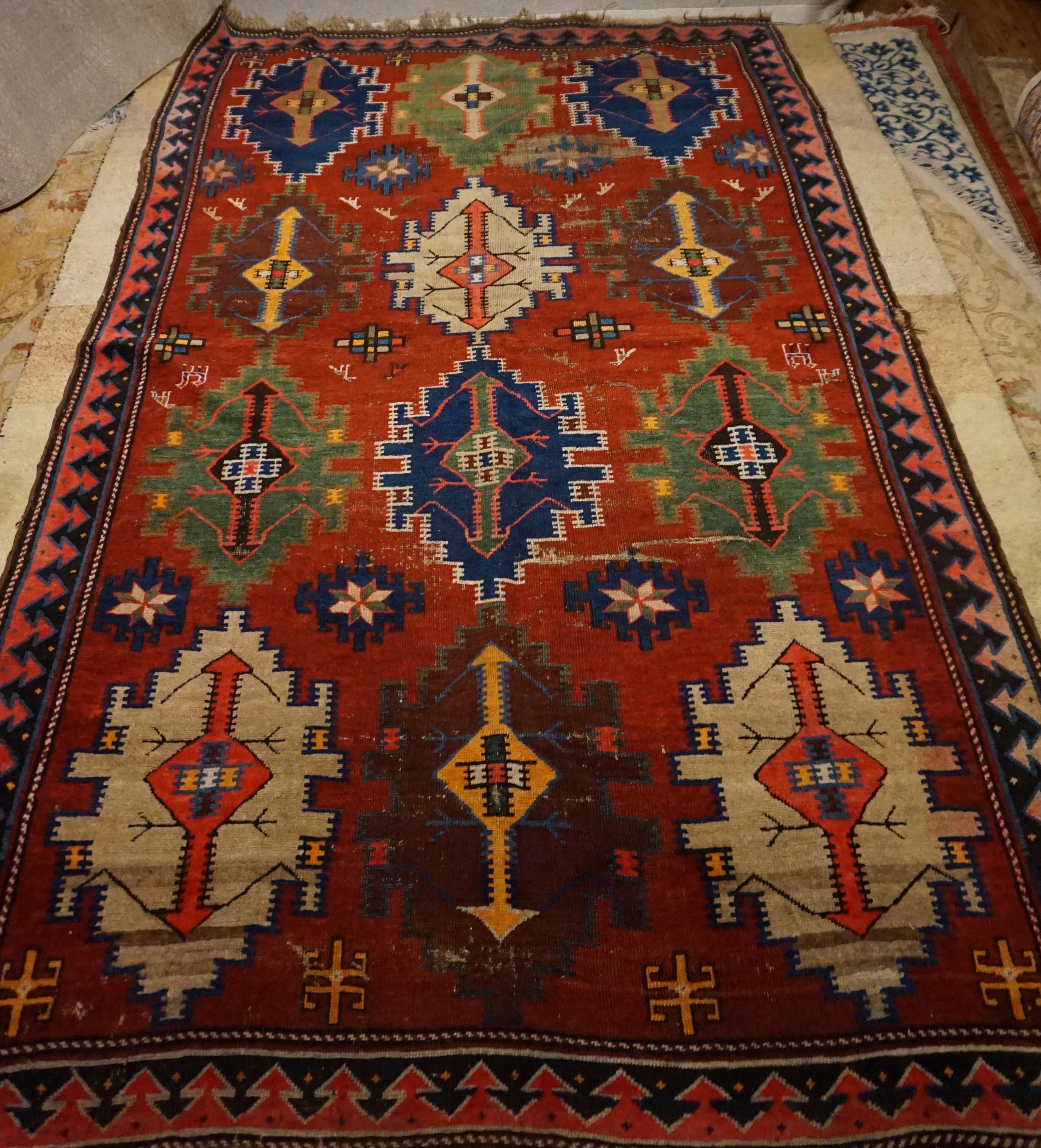 Antique Tribal Caucasian Shirvan Wool Hand Knotted Rug Collector 11