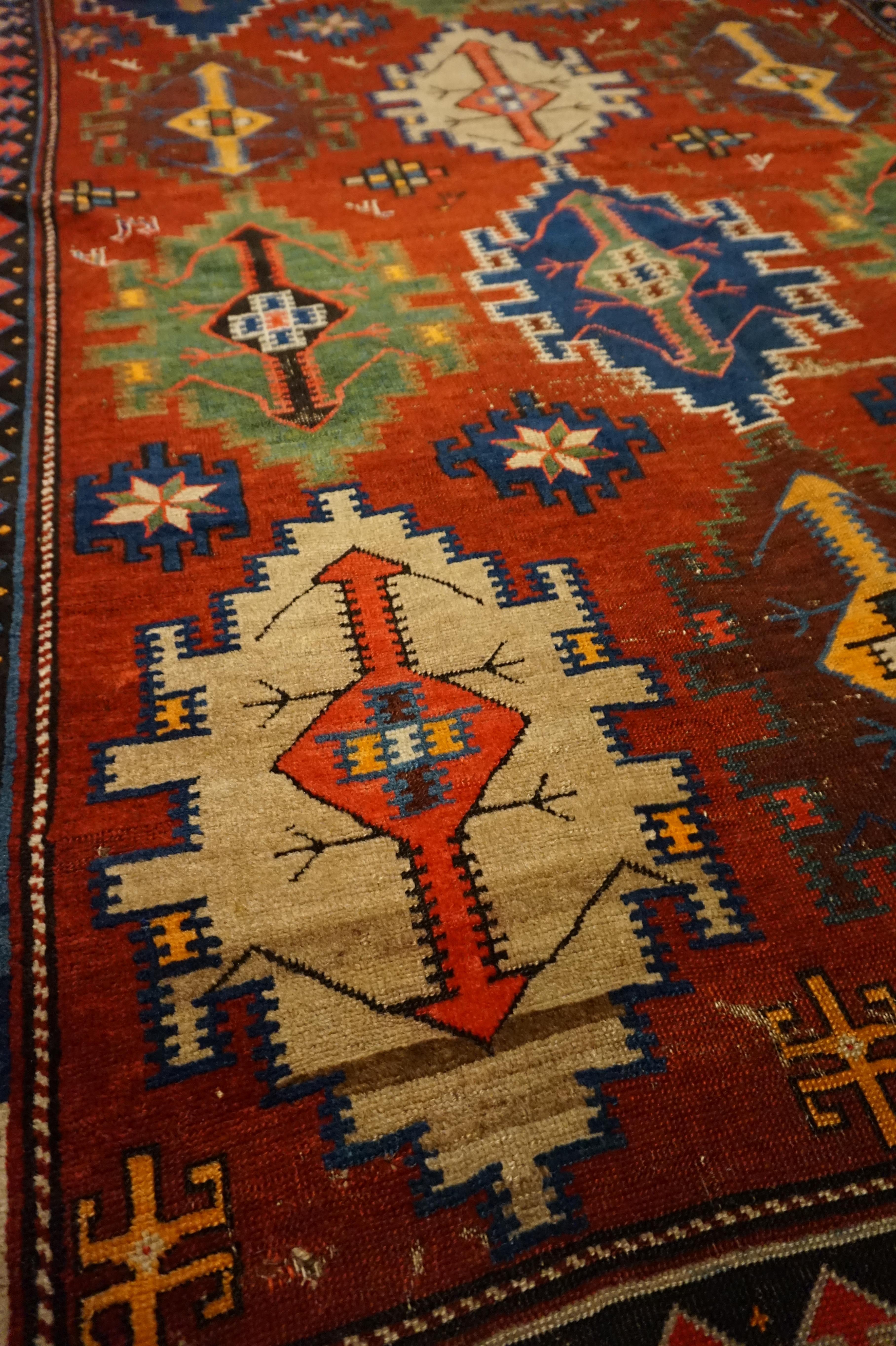 Hand-Knotted Antique Tribal Caucasian Shirvan Wool Hand Knotted Rug Collector