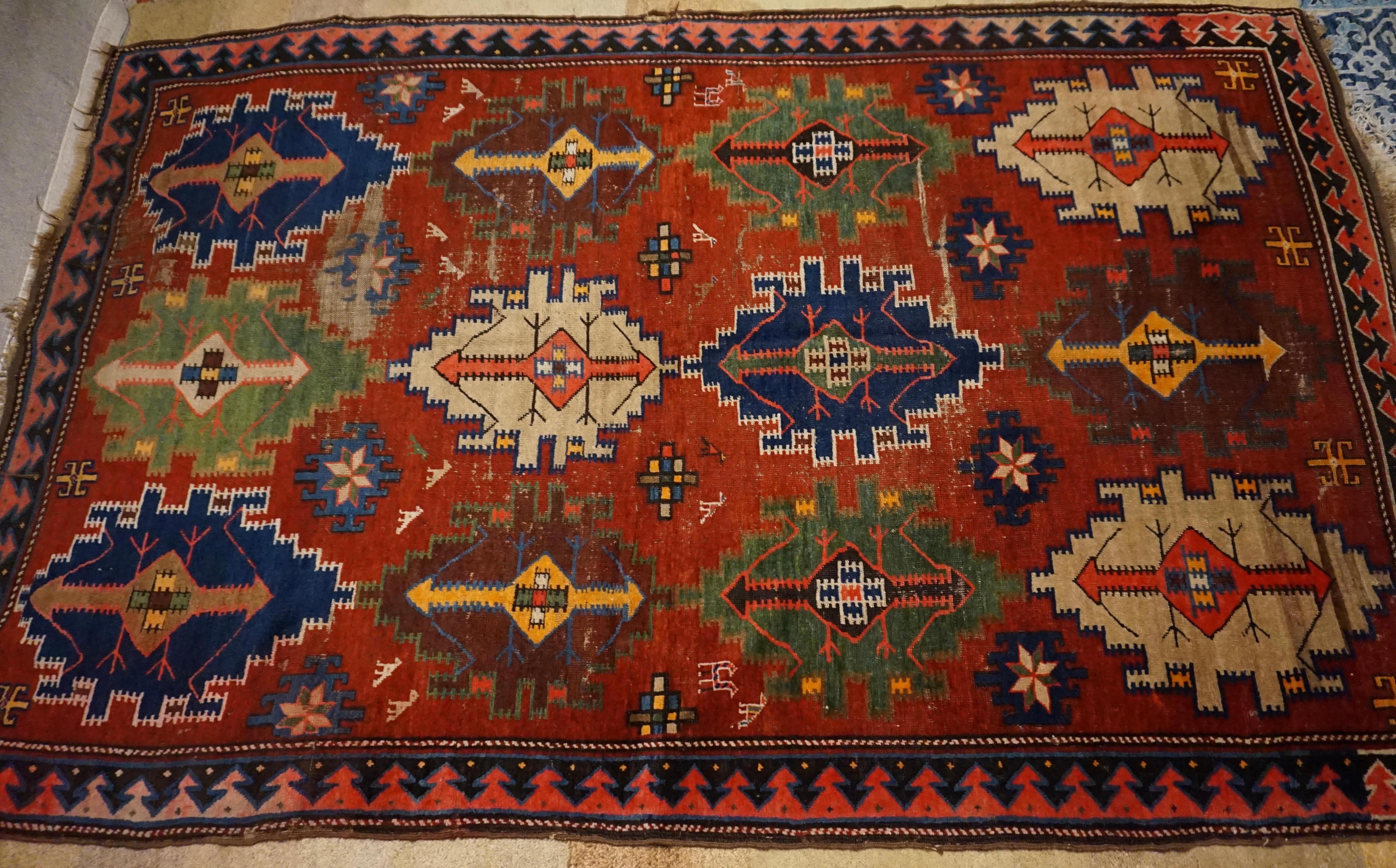Antique Tribal Caucasian Shirvan Wool Hand Knotted Rug Collector 1