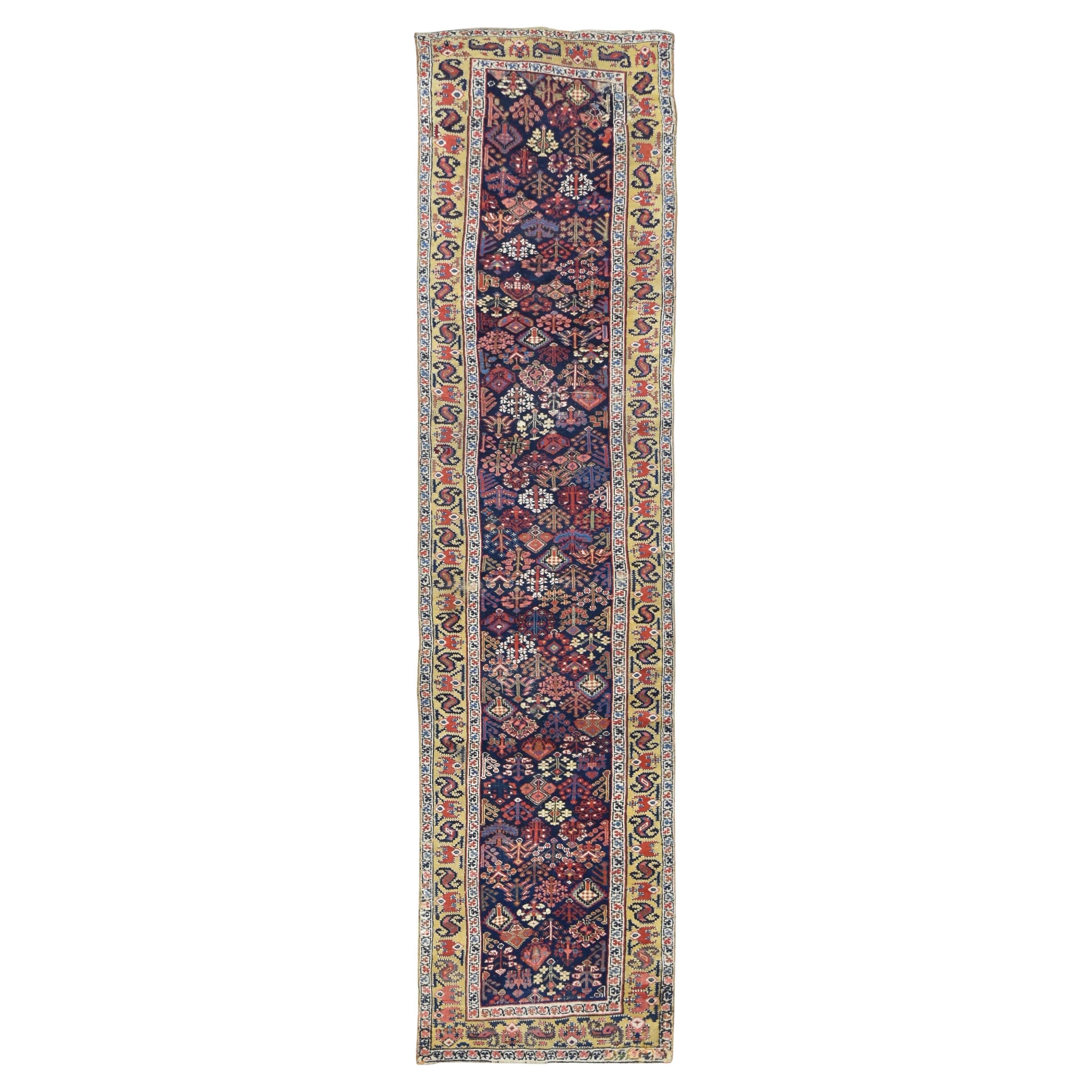 Tapis de couloir caucasien tribal ancien de couleur vive 3'4''x13'8''