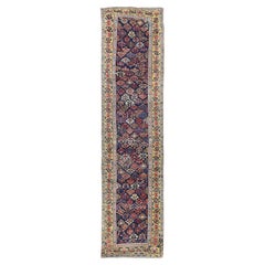 Antique Tribal Caucasian Vibrant Colored Wool Runner 3'4''x13'8''