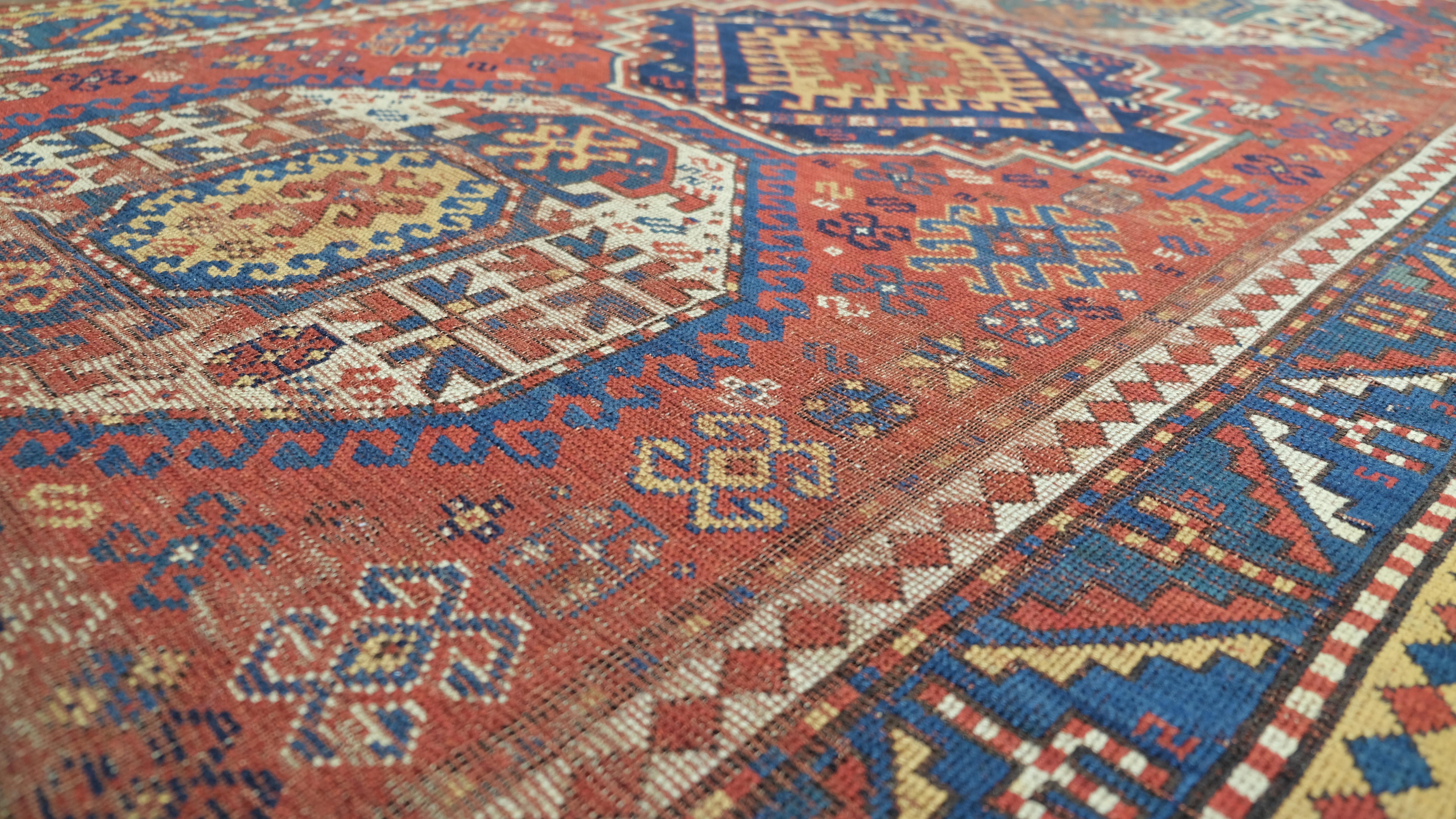 Kazak Antique Tribal Caucasian Wool Rug 5'1''x8'7'' For Sale