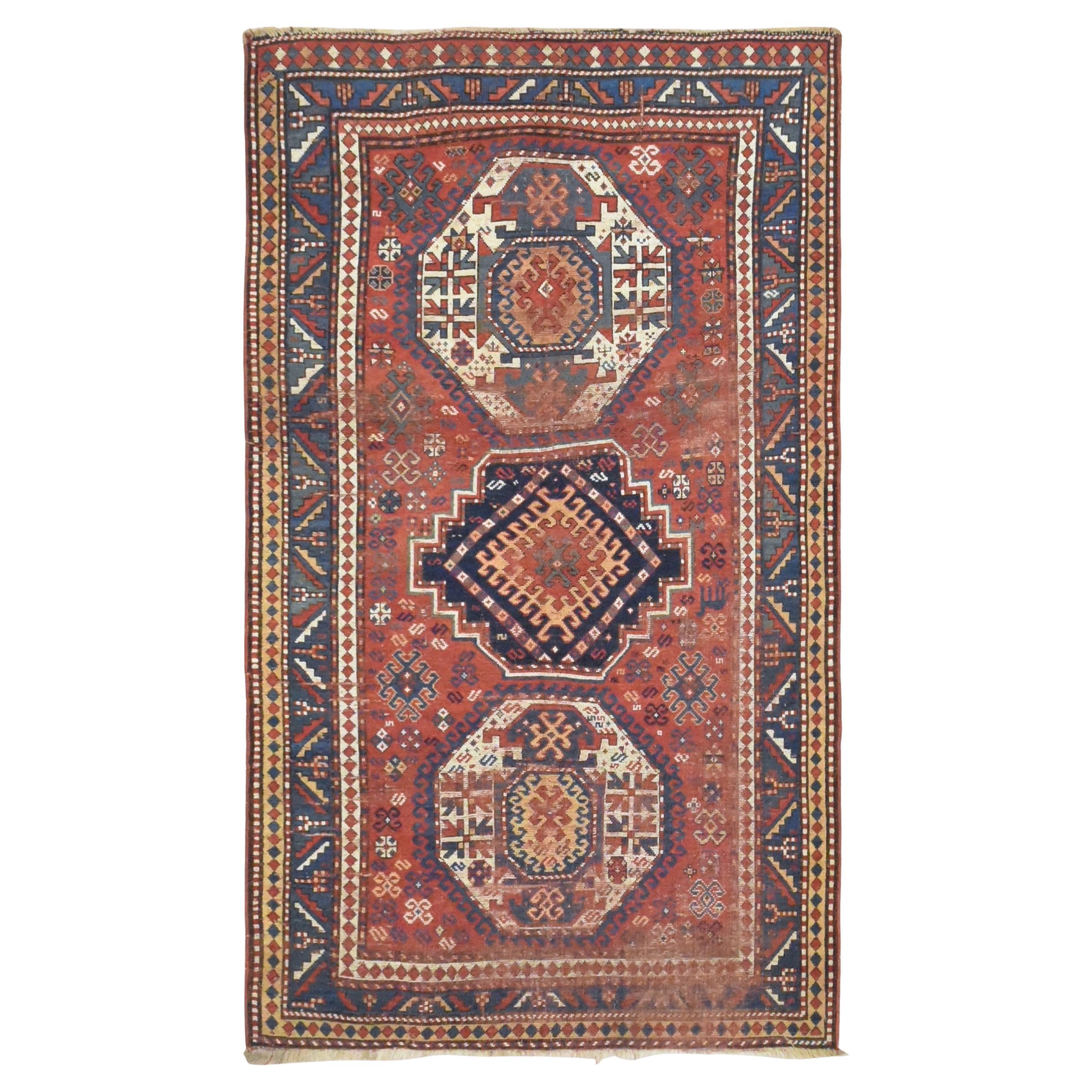 Antique Tribal Caucasian Wool Rug 5'1''x8'7'' For Sale