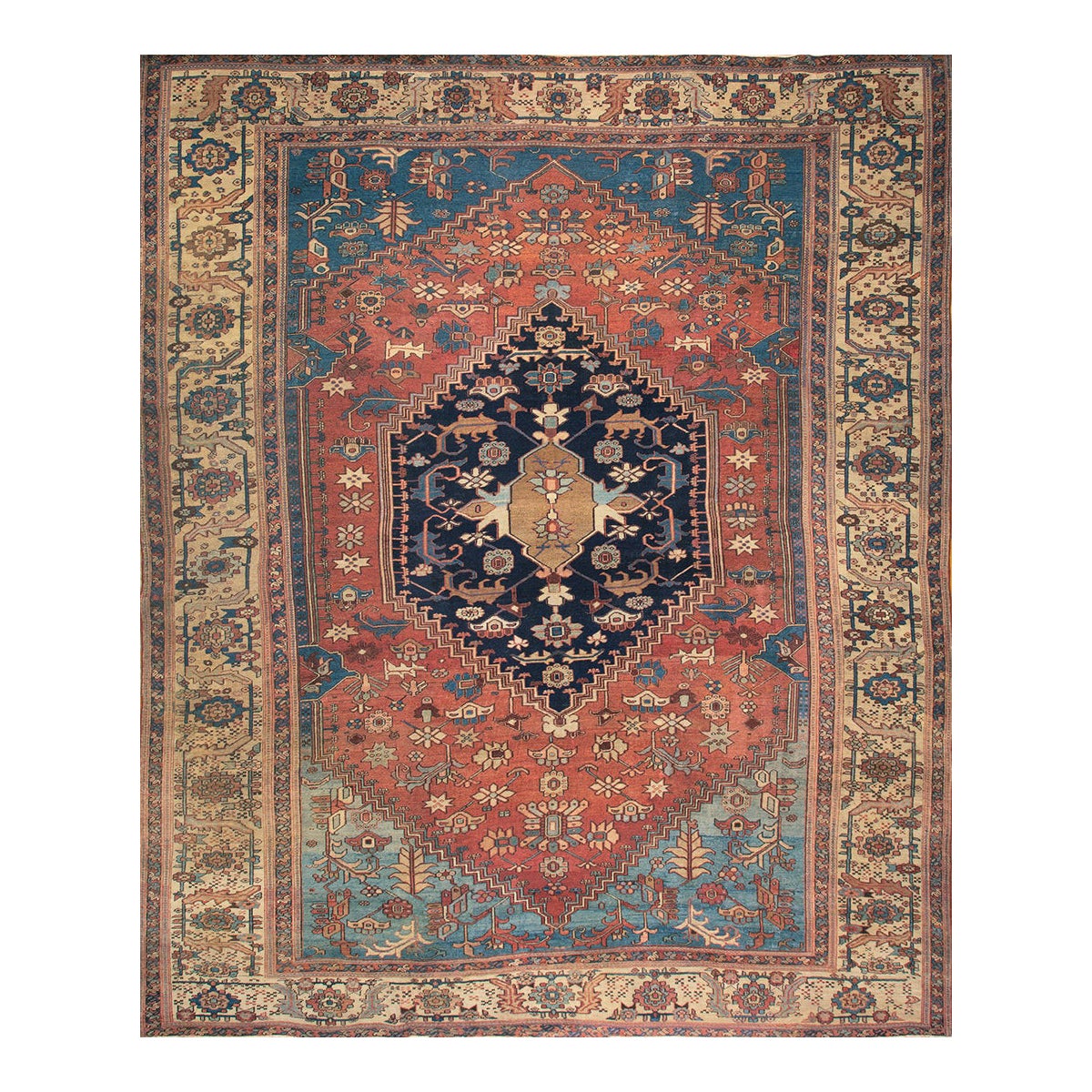 Spectacular Red Rust Color and Design Rustic Antique Persian Bakshaish Rug For Sale