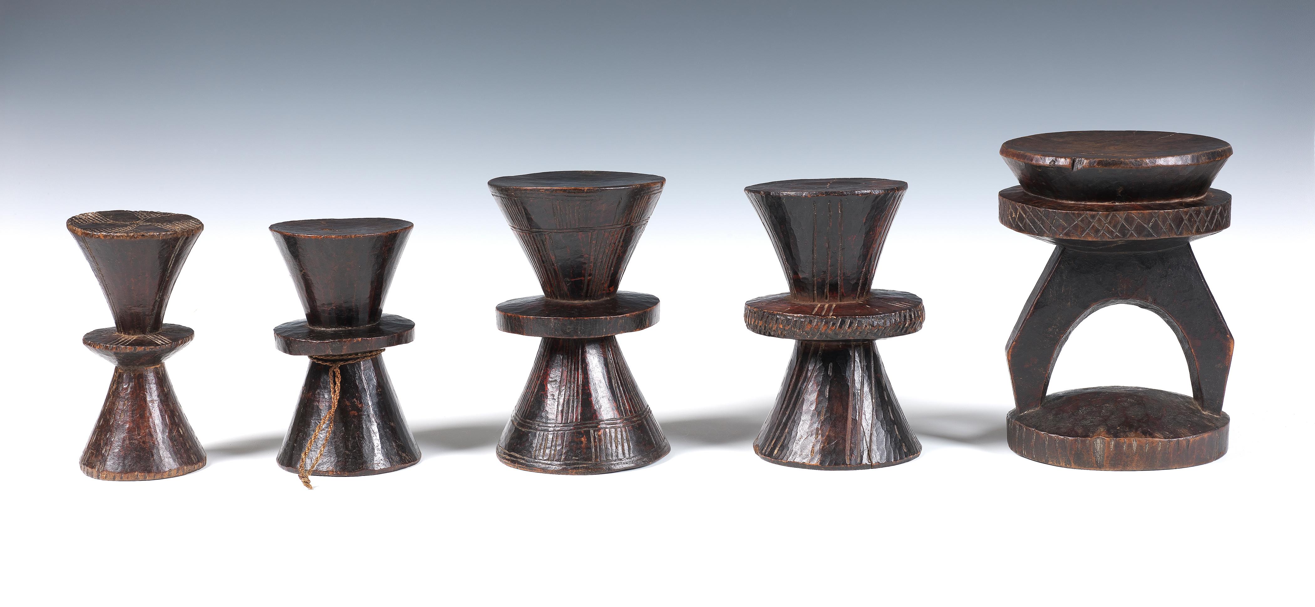 Grouping of Ceremonial coffee stands
Ethiopia
Early 20th century
Wood
Largest: 8