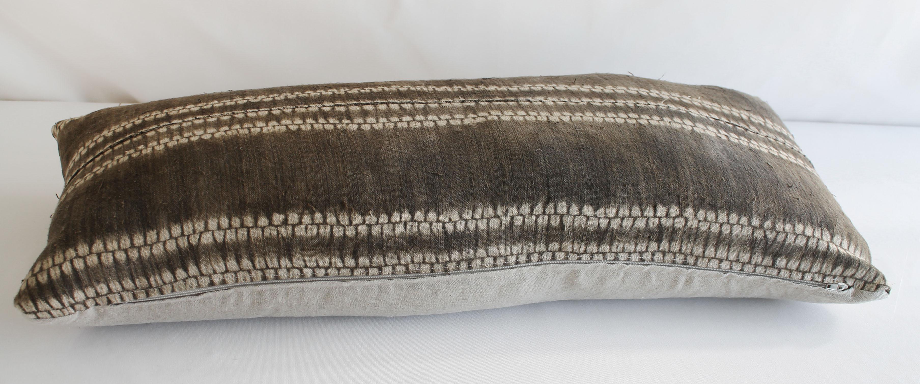 Antique Tribal Fabric in Dark Brown with Natural Linen 1