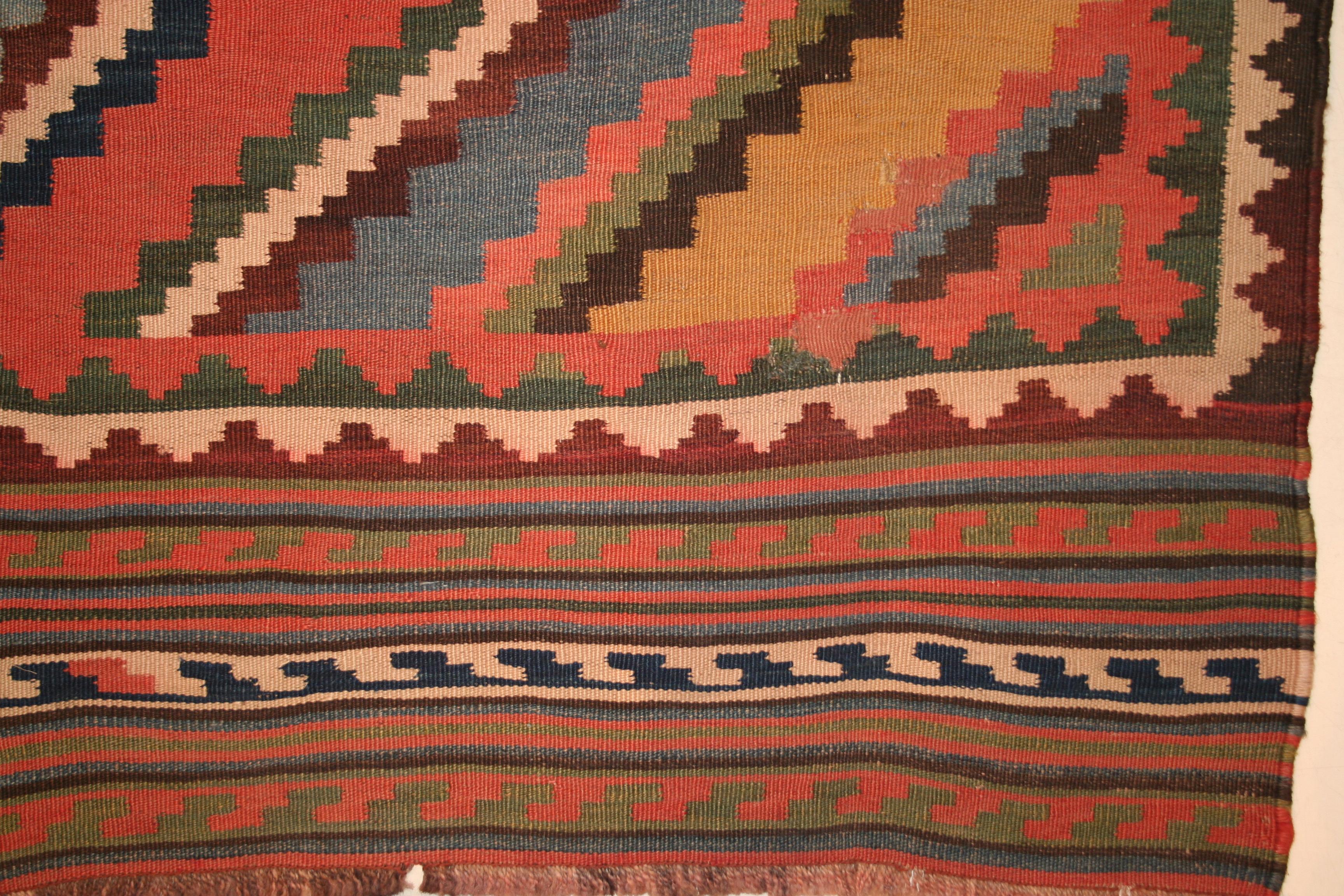 Turkish Antique Tribal Geometric Design Kilim Rug For Sale