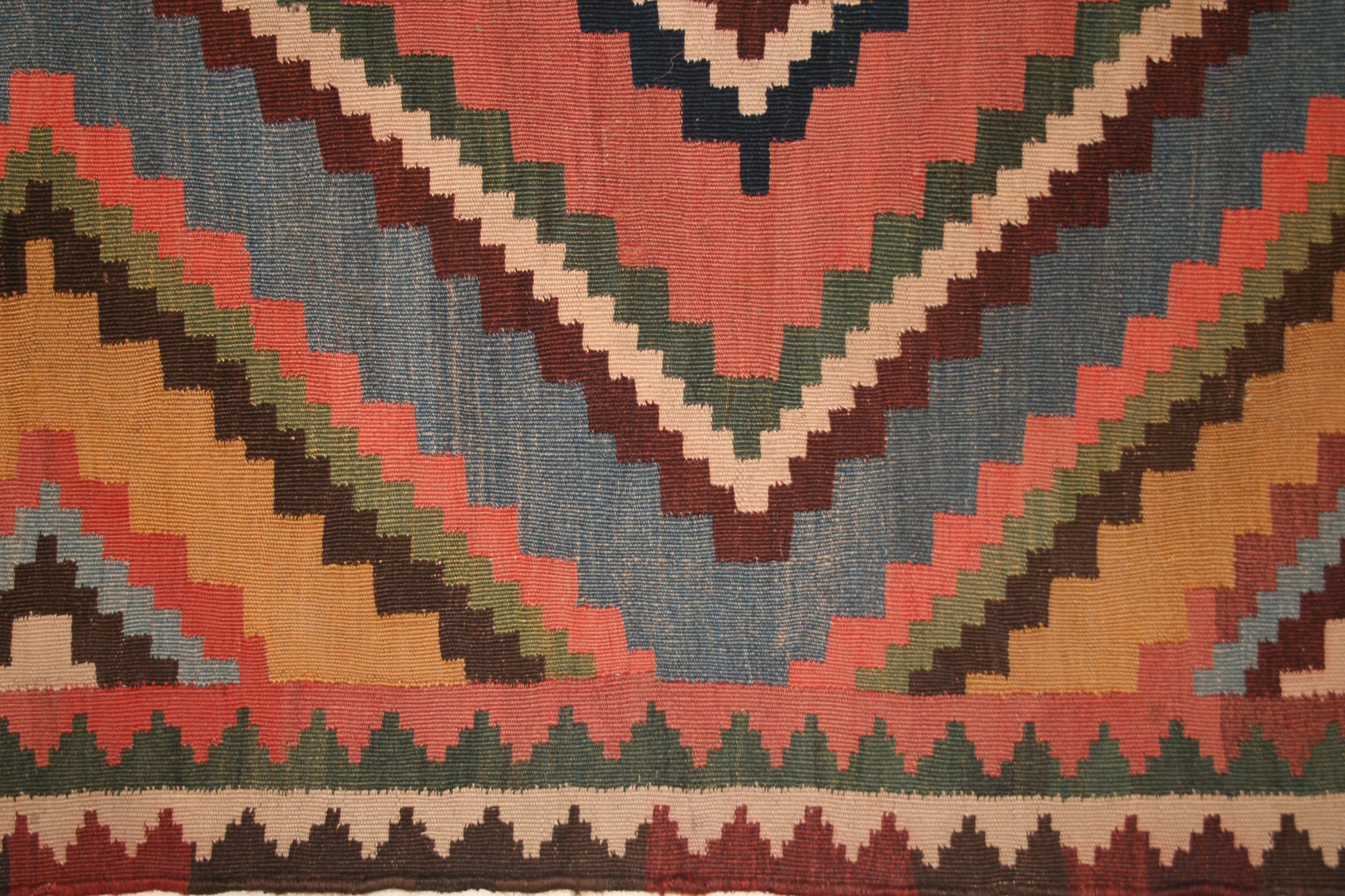 Hand-Woven Antique Tribal Geometric Design Kilim Rug For Sale