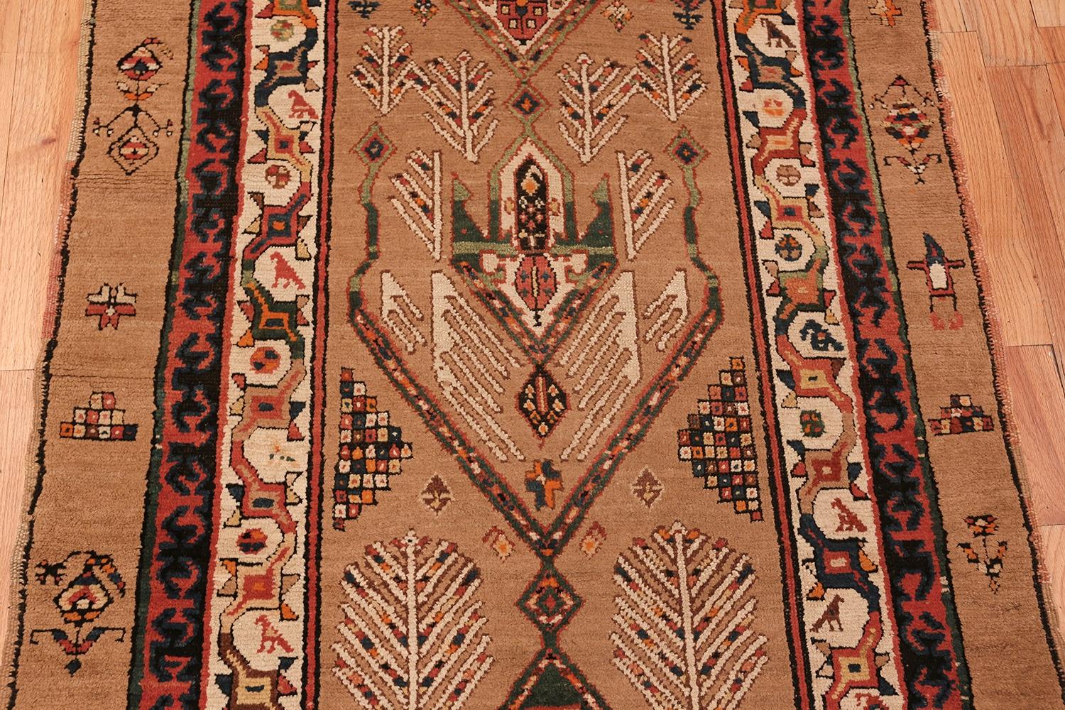 Antique Tribal Geometric Persian Serab Camel Hair Runner Rug 3'10