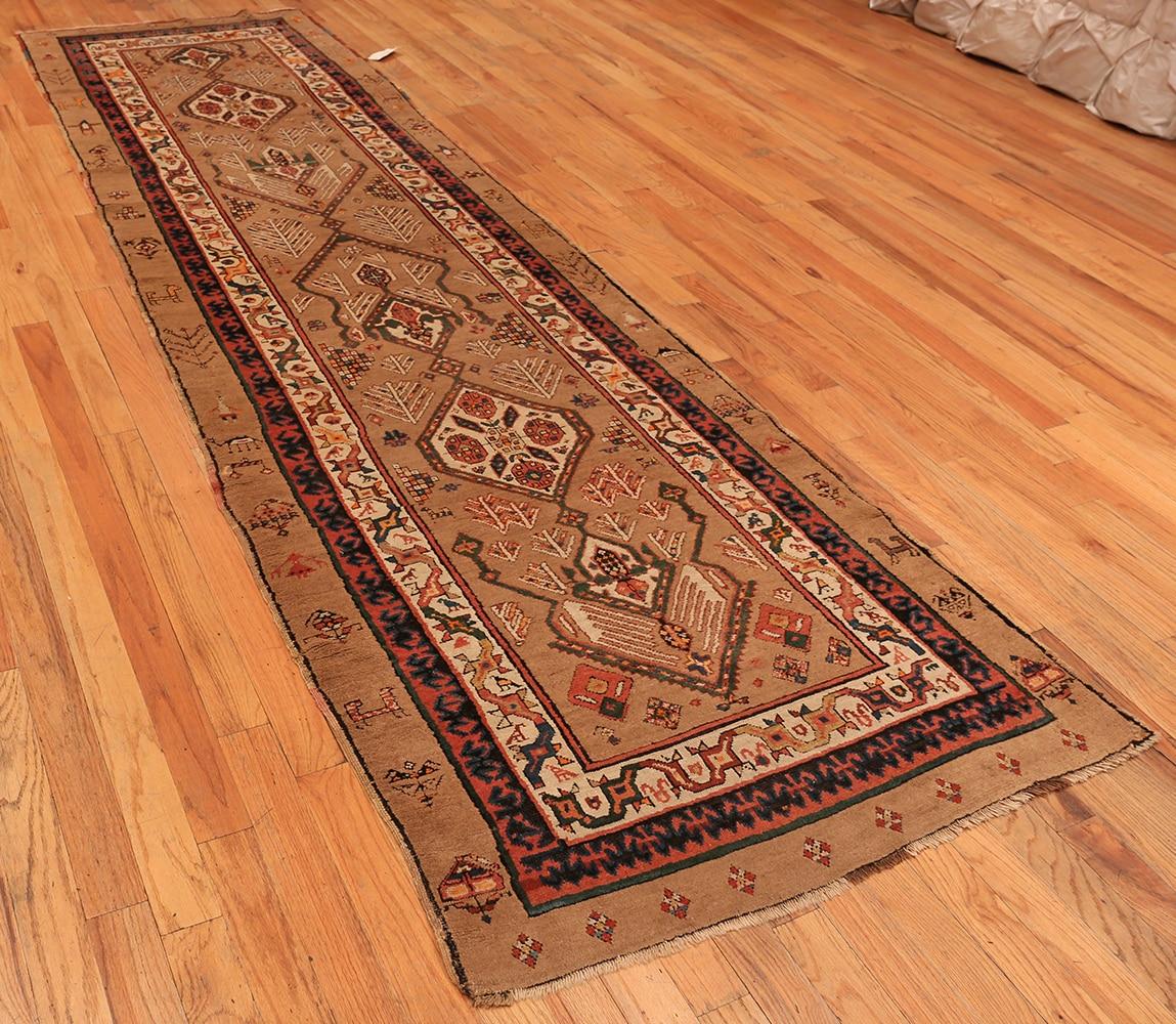 Antique Tribal Geometric Persian Serab Camel Hair Runner Rug 3'10