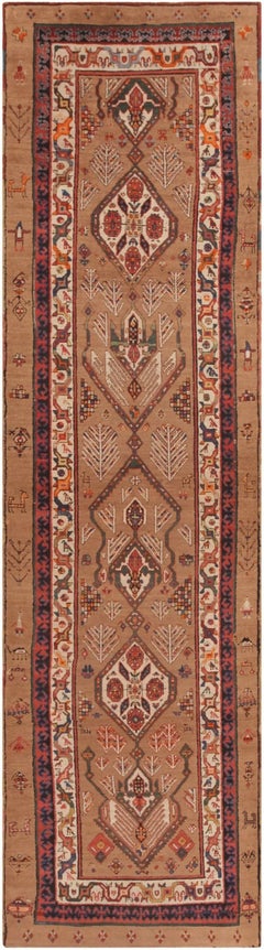 Antique Tribal Geometric Persian Serab Camel Hair Runner Rug 3'10" x 13'