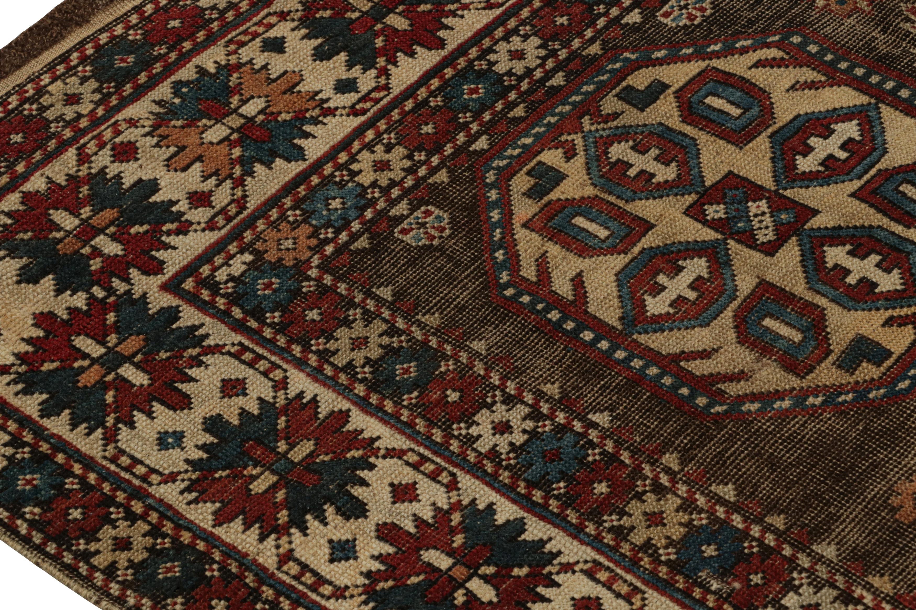 Antique tribal Kazak rug in Brown with Geometric Patterns, from Rug & Kilim In Good Condition For Sale In Long Island City, NY