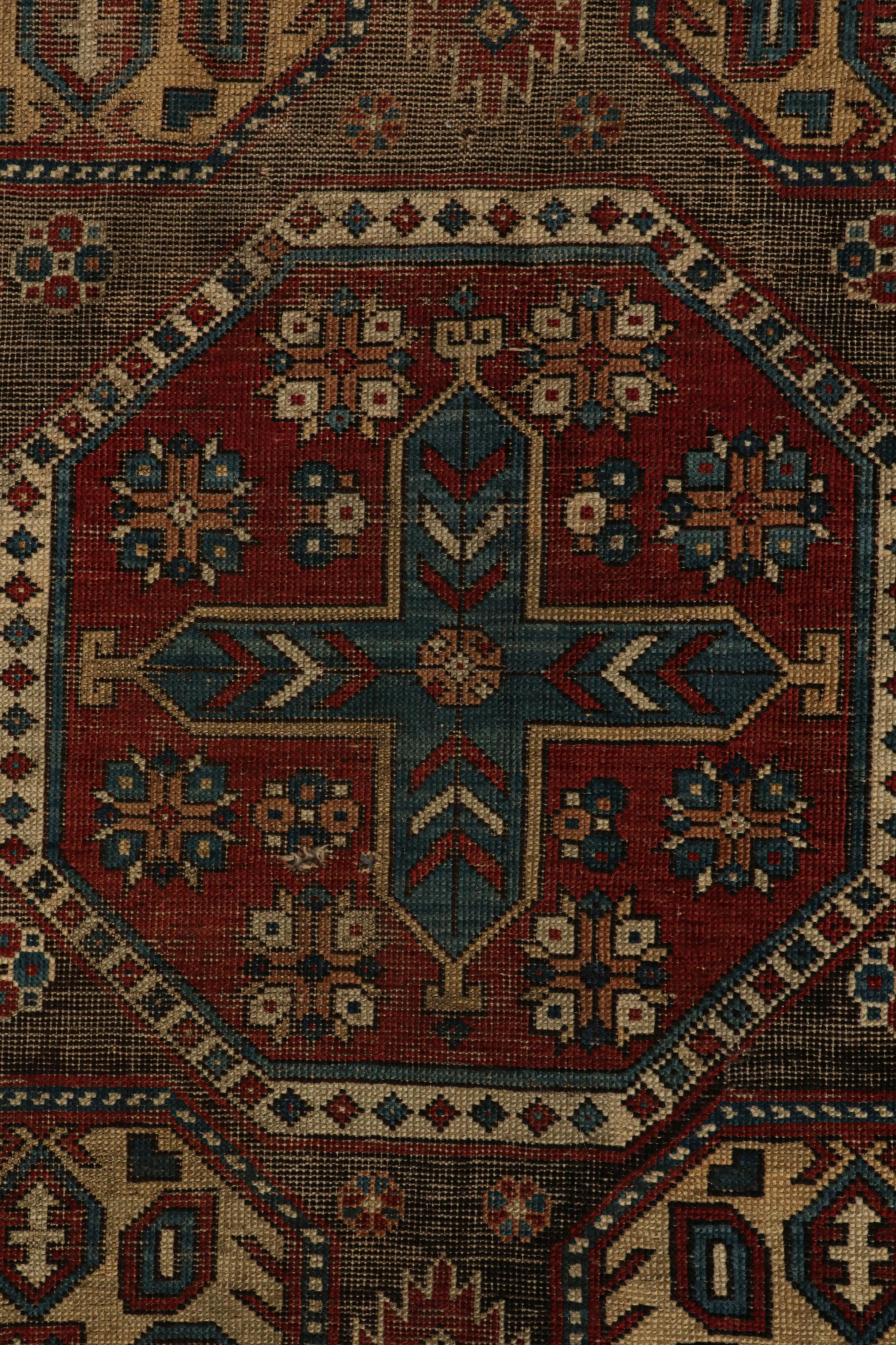 Late 19th Century Antique tribal Kazak rug in Brown with Geometric Patterns, from Rug & Kilim For Sale