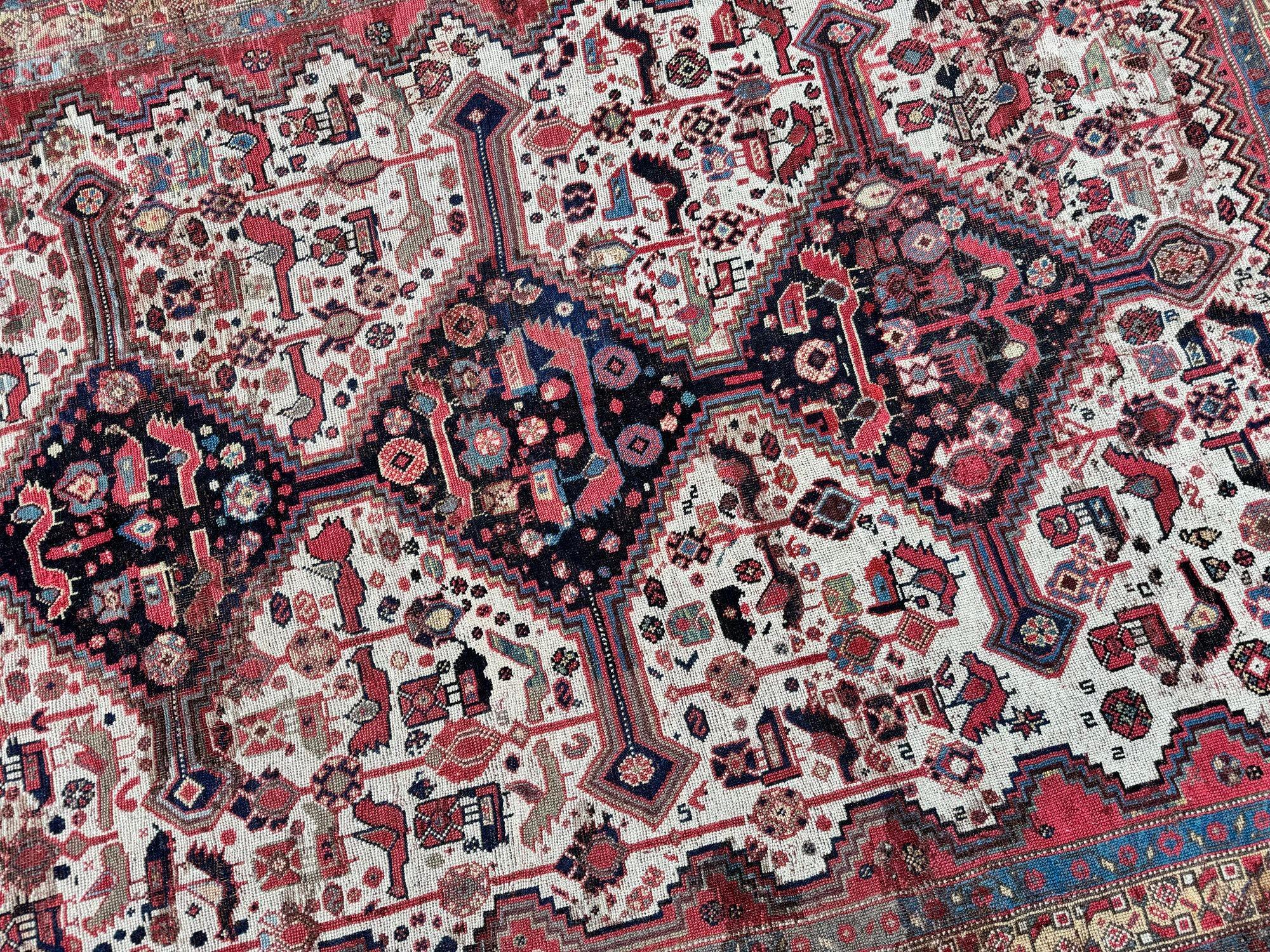 Antique Tribal Khamseh Rug 2.14m x 1.54m 6