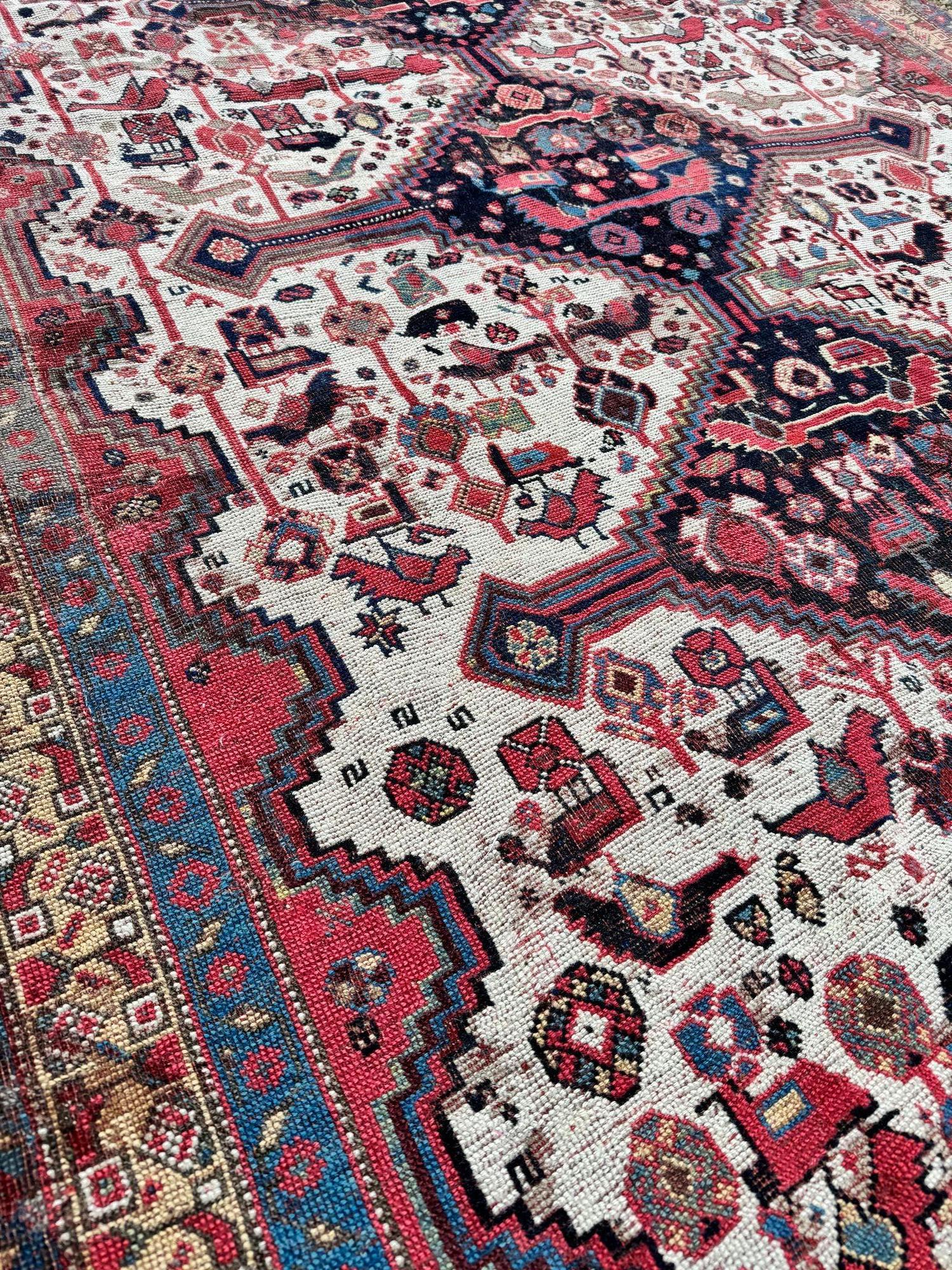 Antique Tribal Khamseh Rug 2.14m x 1.54m 9