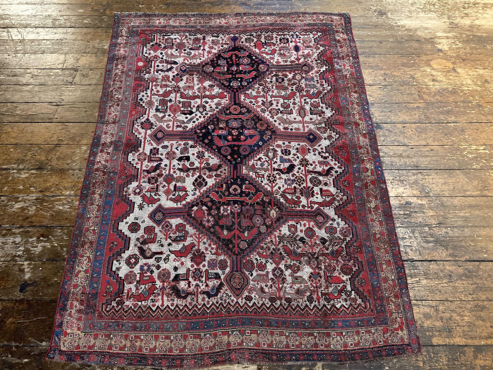 Early 20th Century Antique Tribal Khamseh Rug 2.14m x 1.54m