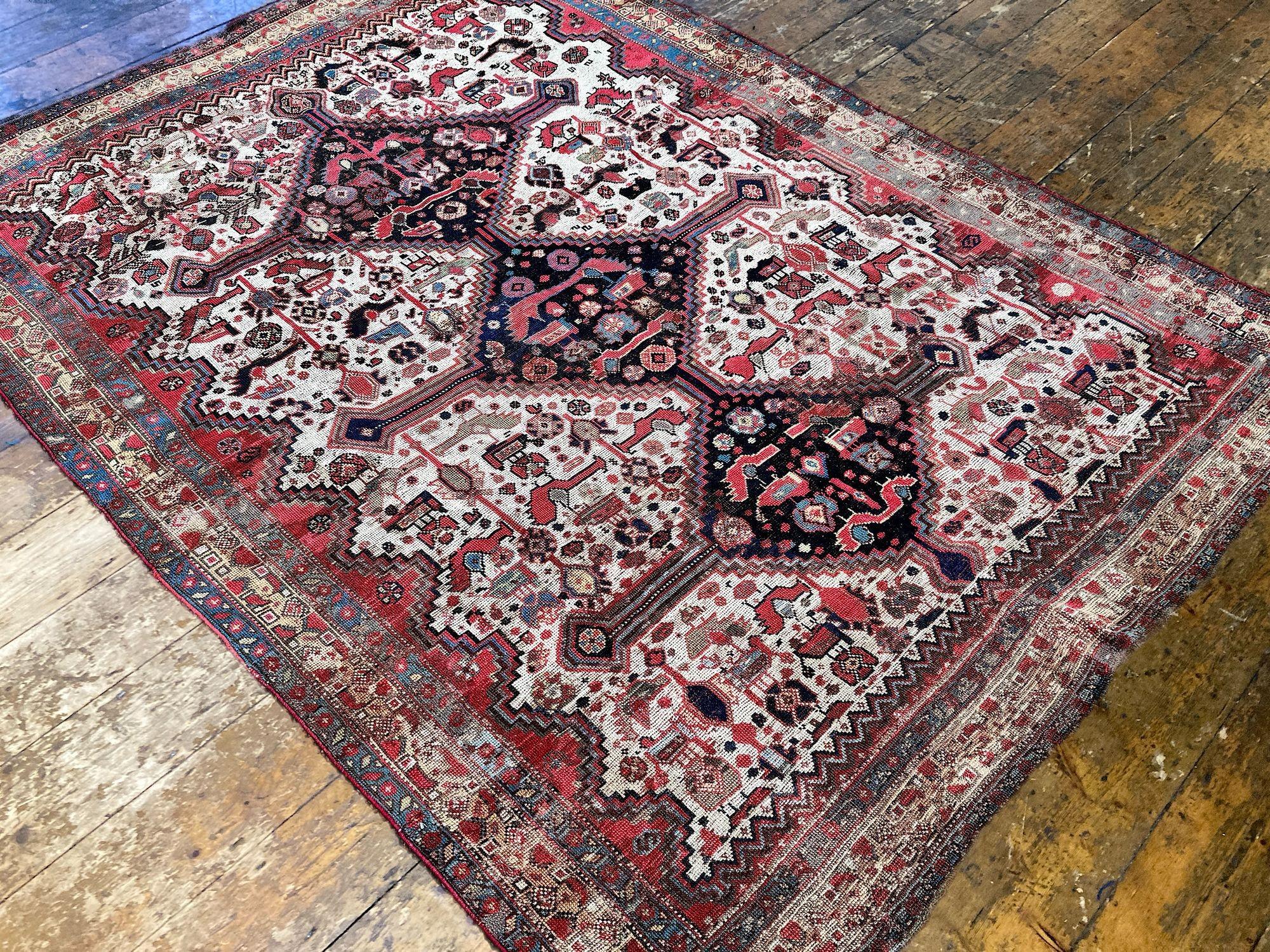 Antique Tribal Khamseh Rug 2.14m x 1.54m 1