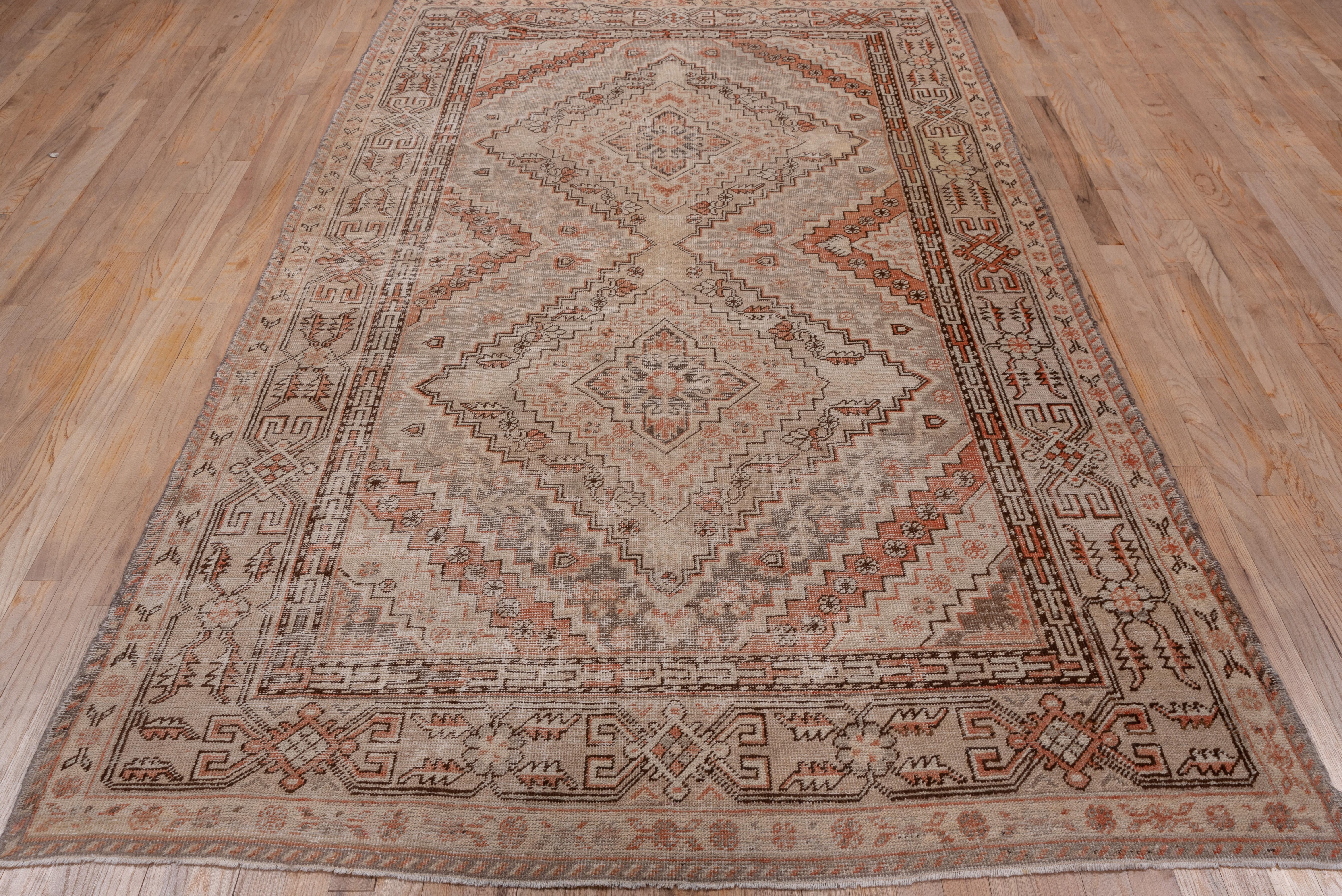 East Turkestani Antique Tribal Khotan Rug, Orange and Light Gray Tones For Sale