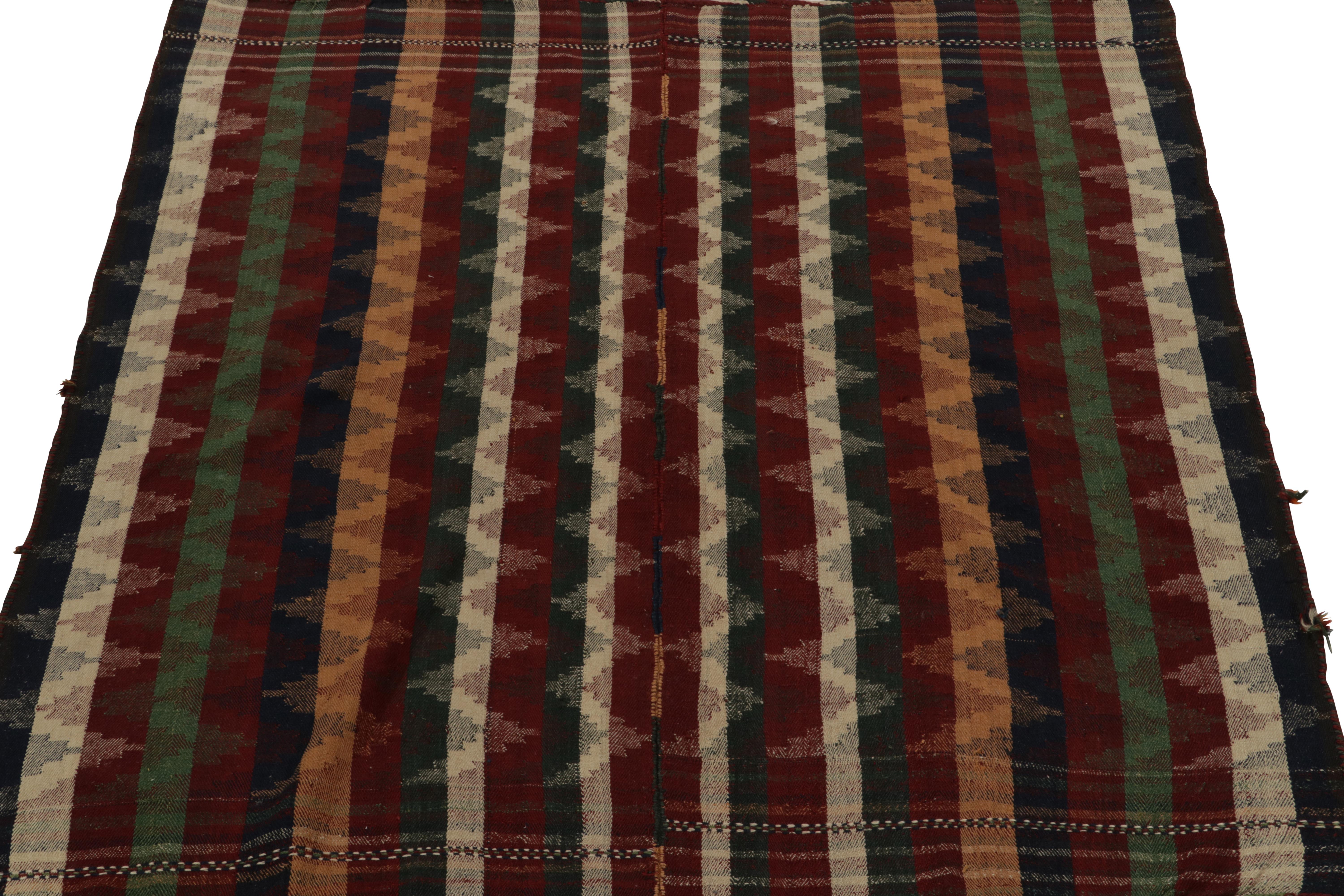 Turkish Antique Tribal Kilim rug in Green and Red and Chevron Patterns by Rug & Kilim For Sale