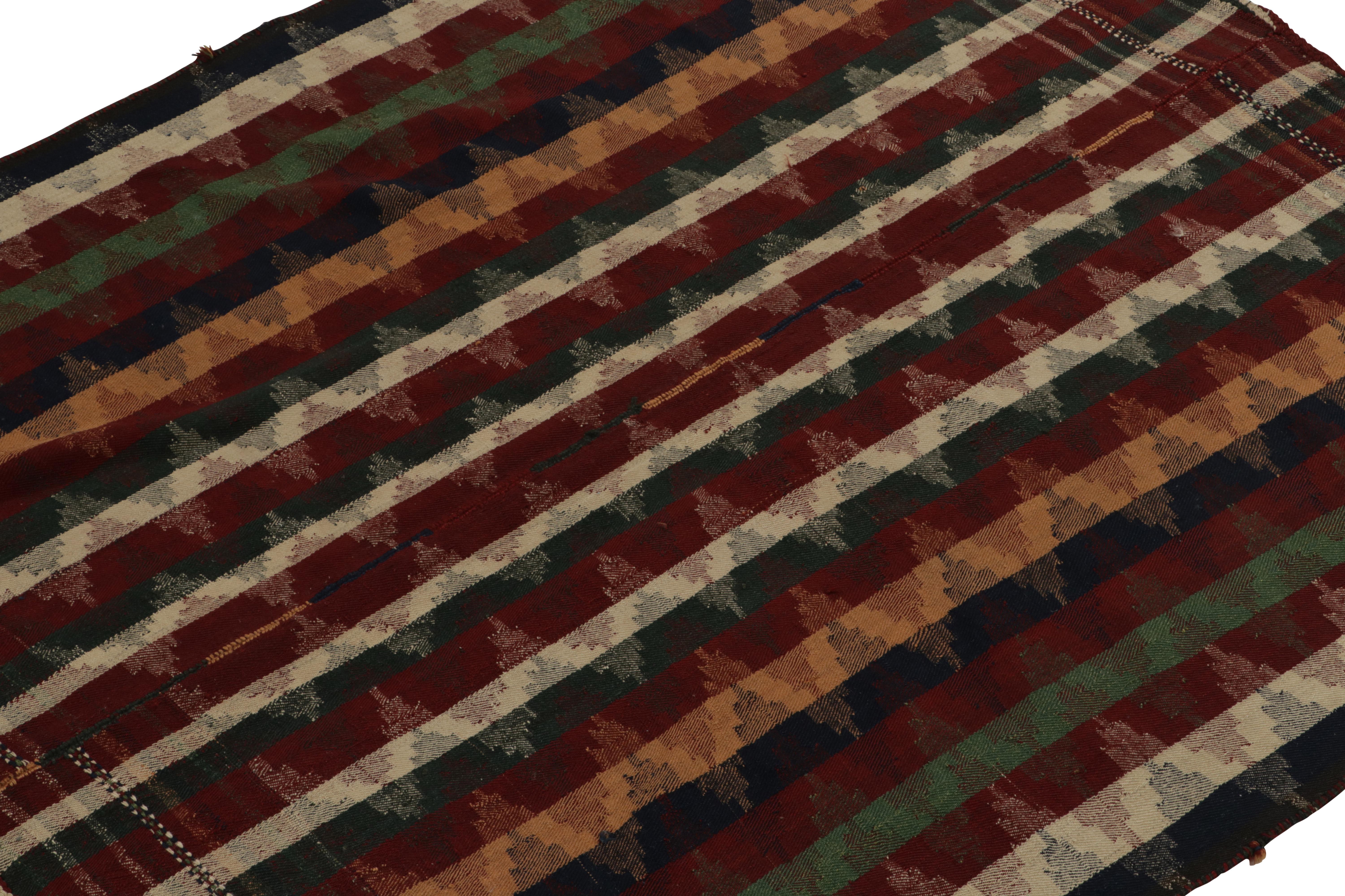 Hand-Knotted Antique Tribal Kilim rug in Green and Red and Chevron Patterns by Rug & Kilim For Sale
