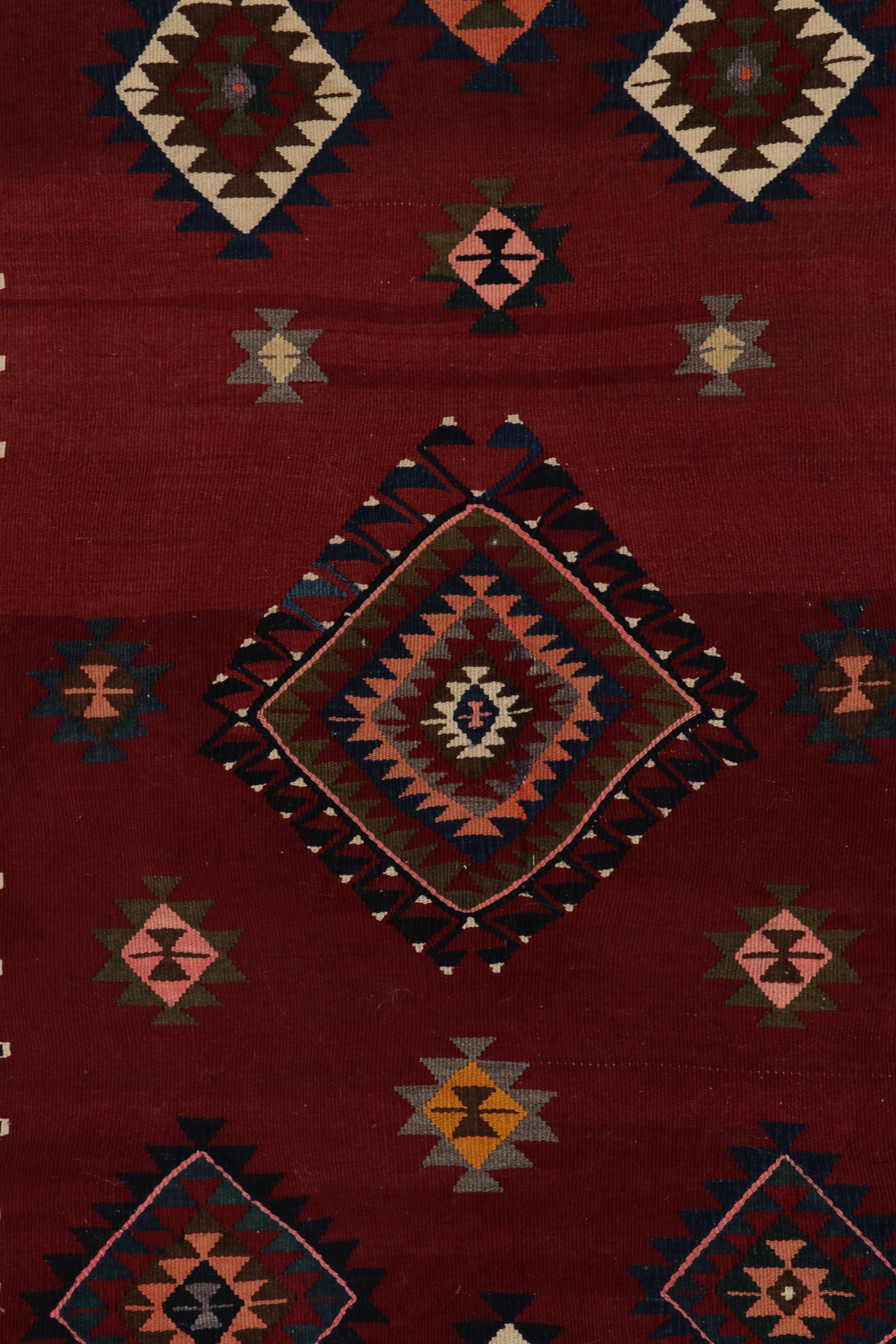 Mid-20th Century Antique Tribal Kilim Rug in Red and Blue & Colorful Pattern by Rug & Kilim For Sale