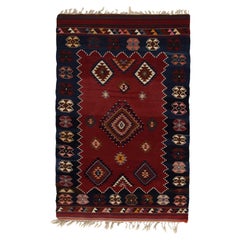 Antique Tribal Kilim Rug in Red and Blue & Colorful Pattern by Rug & Kilim