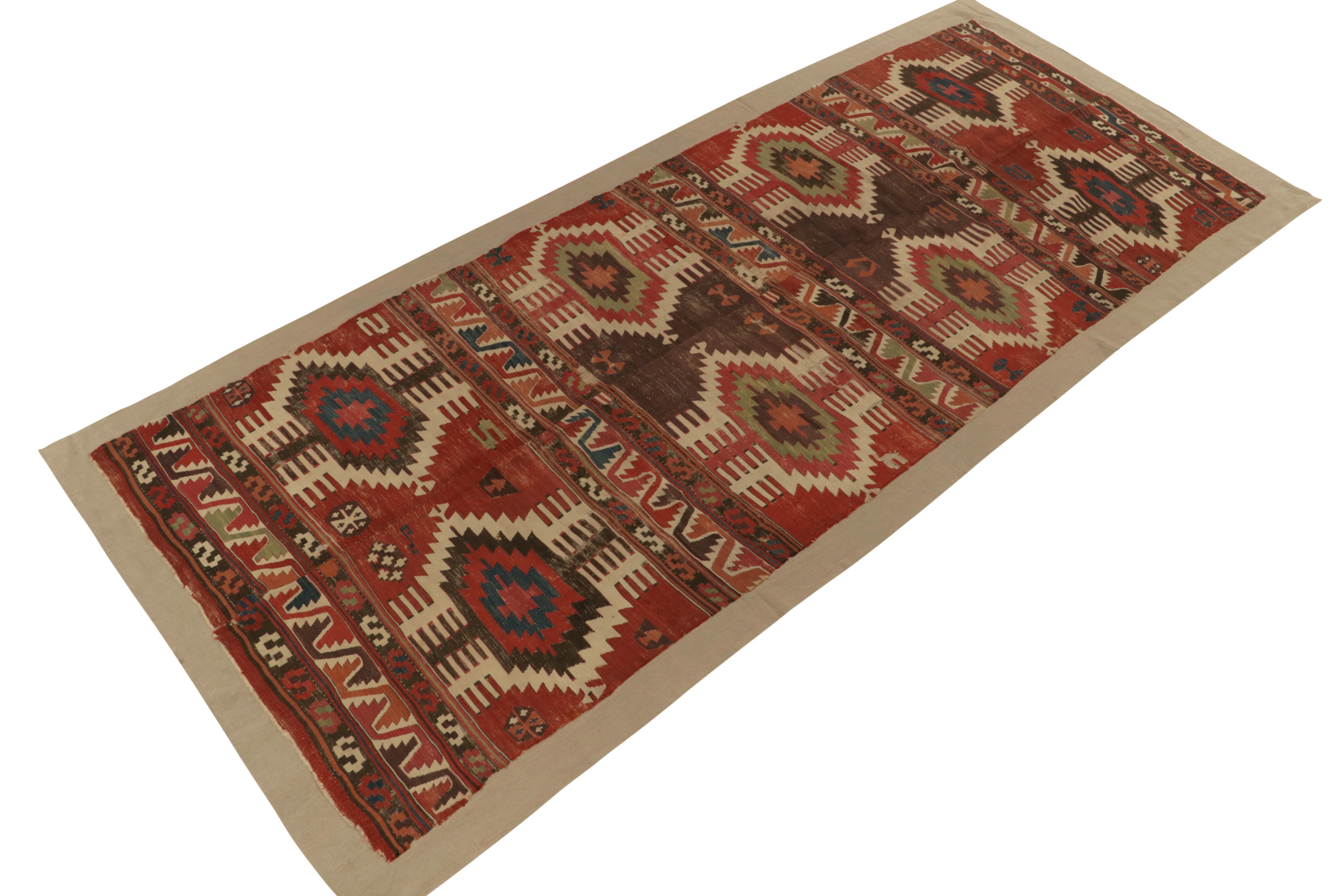 A gracious 5x12 antique kilim rug from our most cherished flatweave selections, handwoven in wool circa 1920-1930.

On the Design: Believed to originate from Karapinar region of Turkey, R&K Principal Josh Nazmiyal has personally referred to this