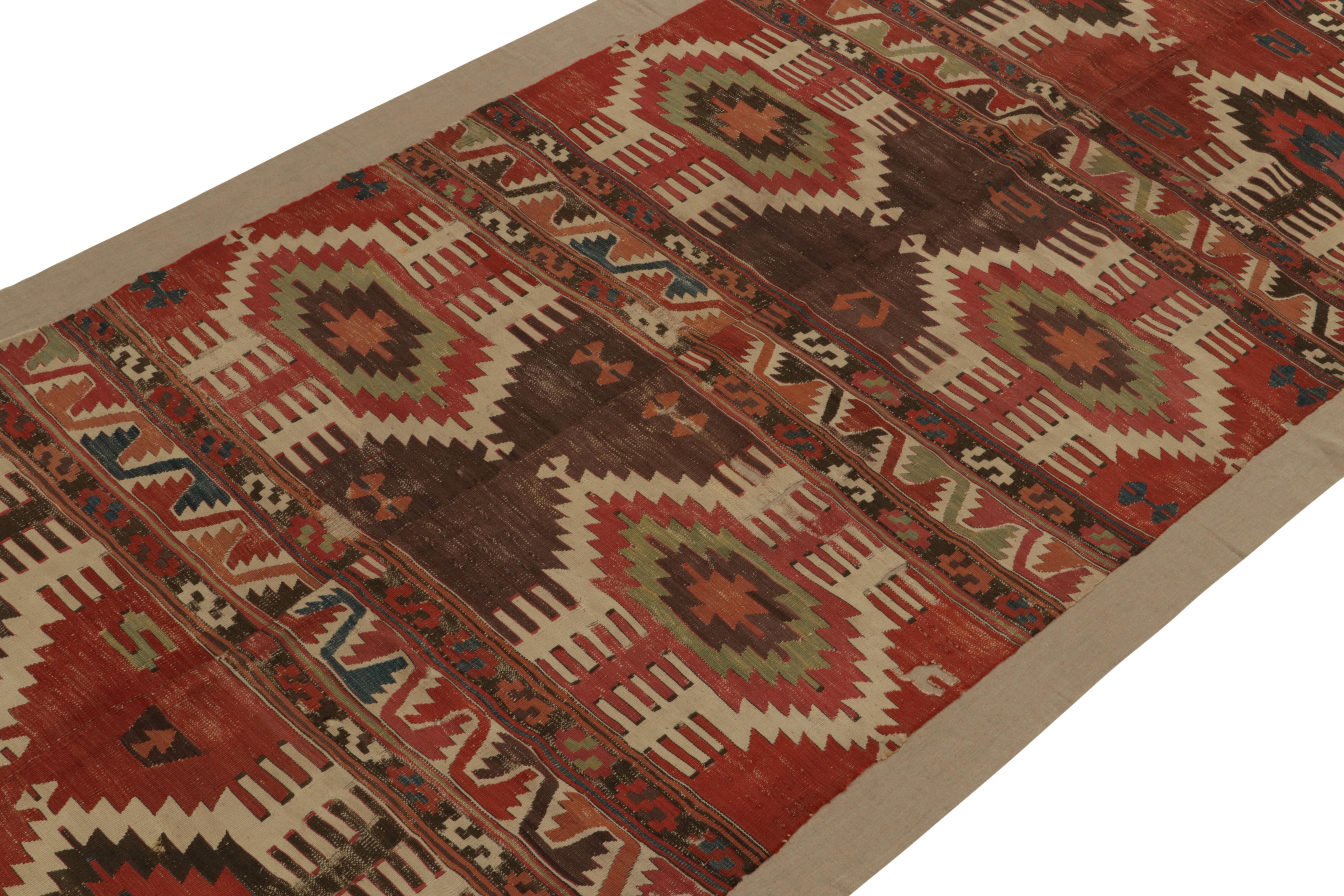 Turkish Antique Tribal Kilim rug in Red, Beige-Brown Geometric Pattern by Rug & Kilim For Sale