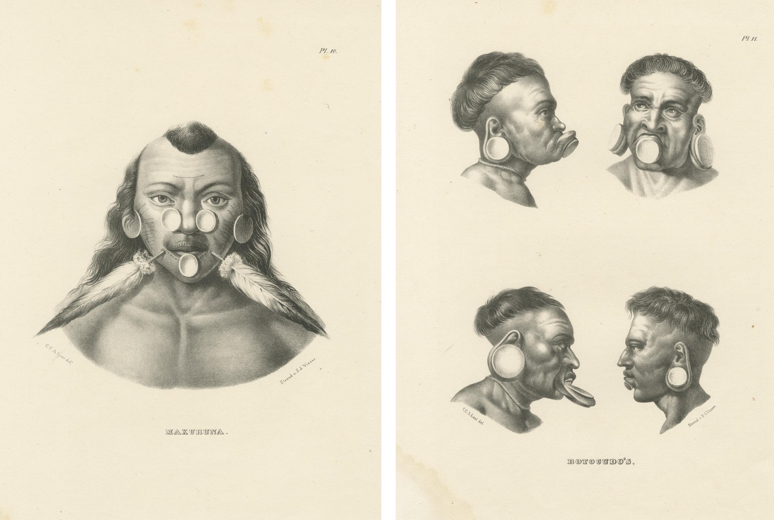 Antike Stammeslithographien von Maxuruna- und Botocudo-Völkern, Brodtmann 1827 im Angebot 4