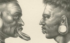 Antique Tribal Lithographs of Maxuruna and Botocudo Peoples, Brodtmann 1827