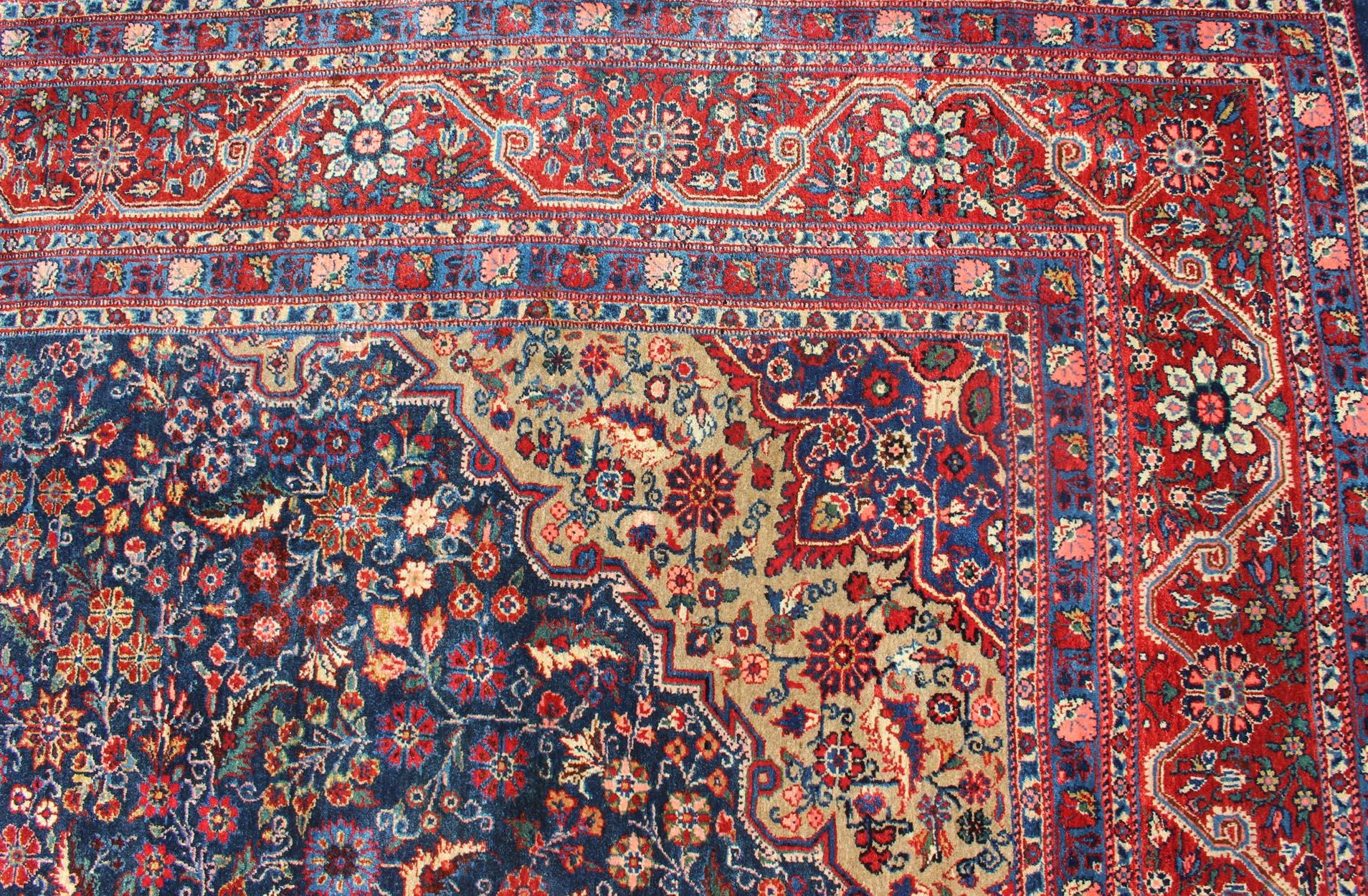 Antique Tribal Medallion Josan Rug with Jewel Tones with Center Medallion For Sale 2