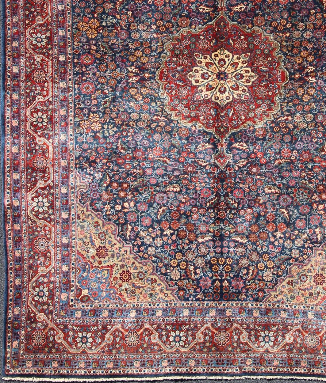 Tabriz Antique Tribal Medallion Josan Rug with Jewel Tones with Center Medallion For Sale