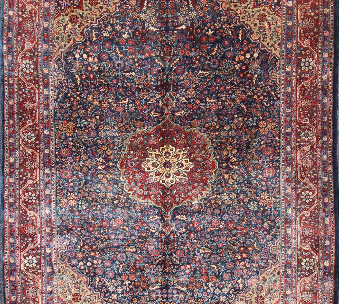 Persian Antique Tribal Medallion Josan Rug with Jewel Tones with Center Medallion For Sale