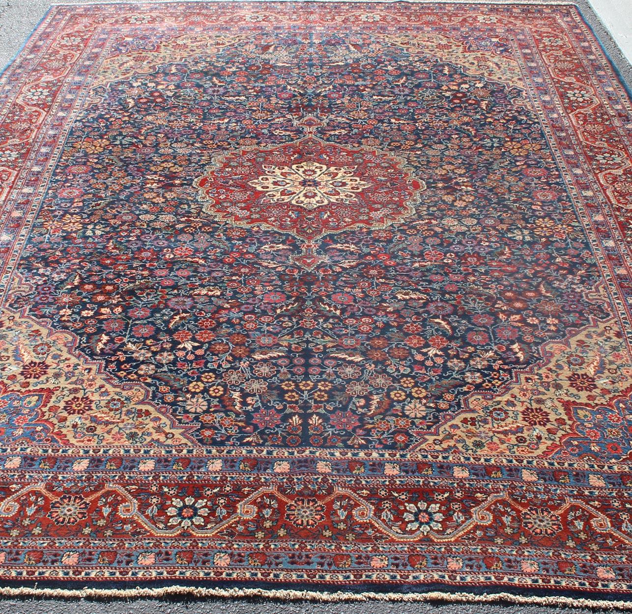 Hand-Knotted Antique Tribal Medallion Josan Rug with Jewel Tones with Center Medallion For Sale