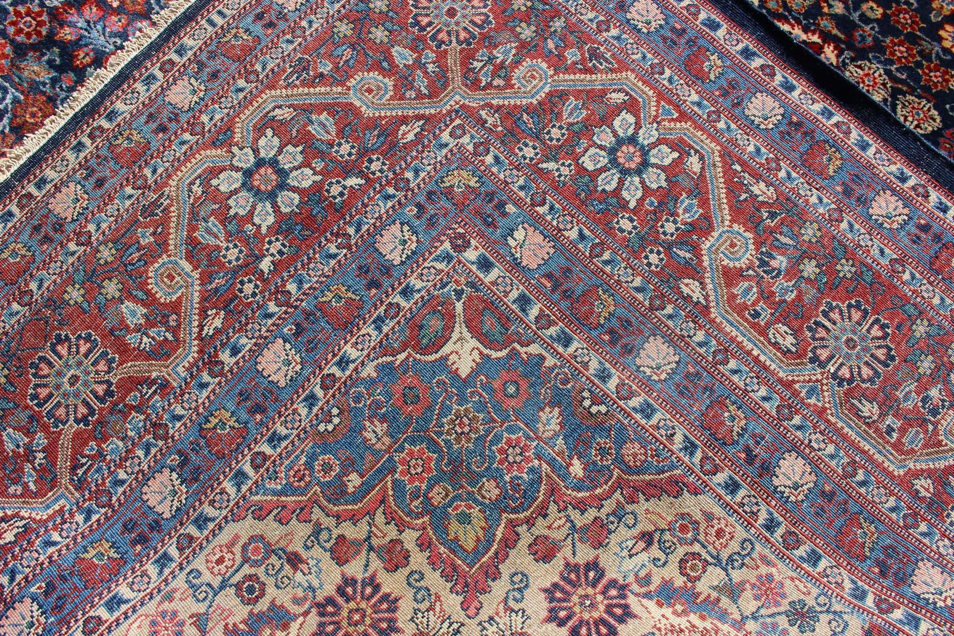 Antique Tribal Medallion Josan Rug with Jewel Tones with Center Medallion In Good Condition For Sale In Atlanta, GA