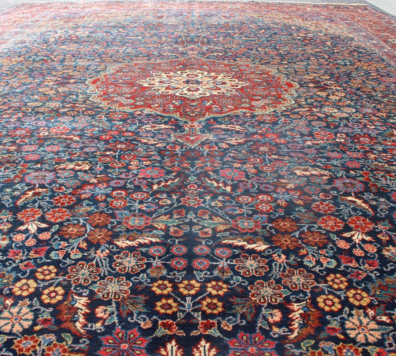 Mid-20th Century Antique Tribal Medallion Josan Rug with Jewel Tones with Center Medallion For Sale