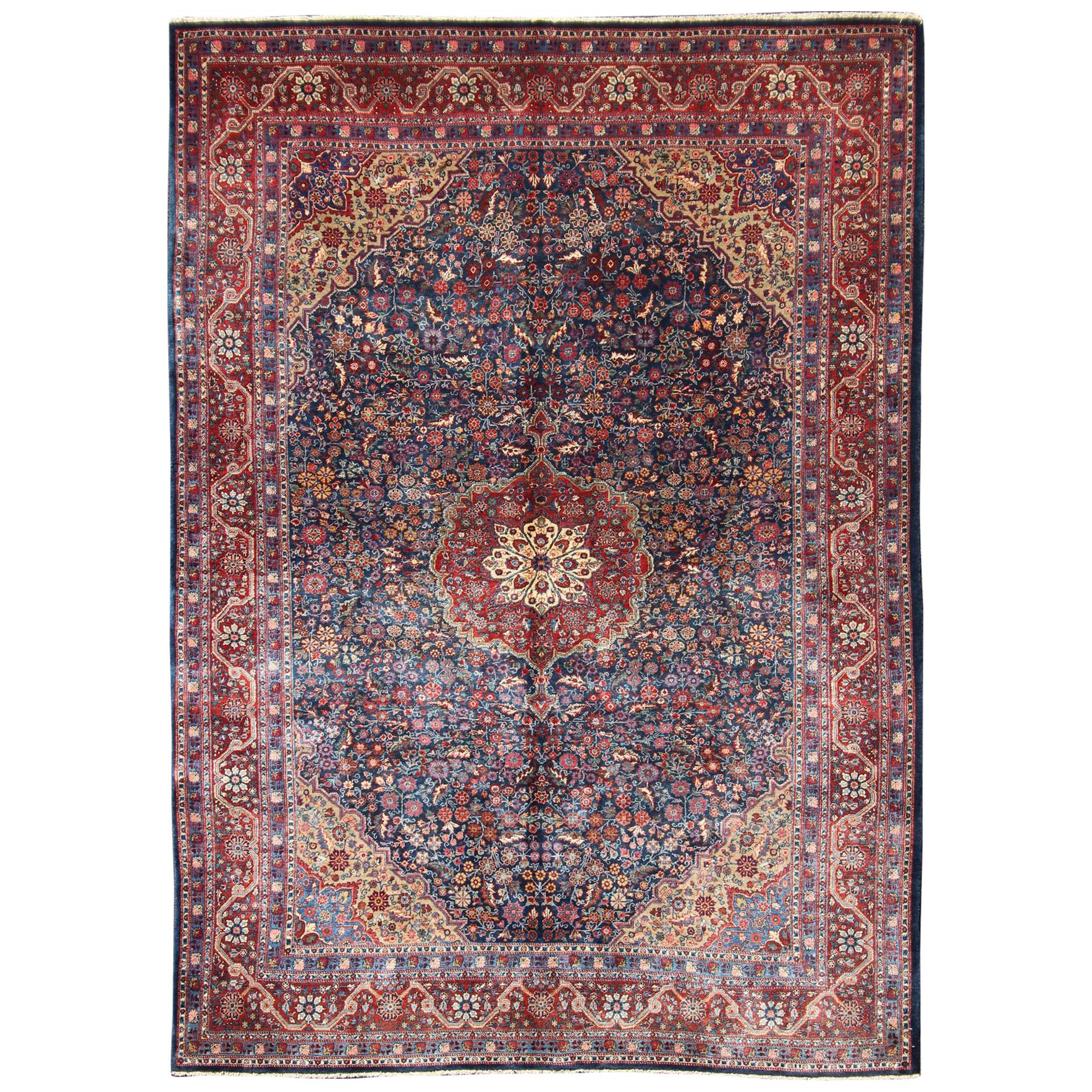 Antique Tribal Medallion Josan Rug with Jewel Tones with Center Medallion For Sale