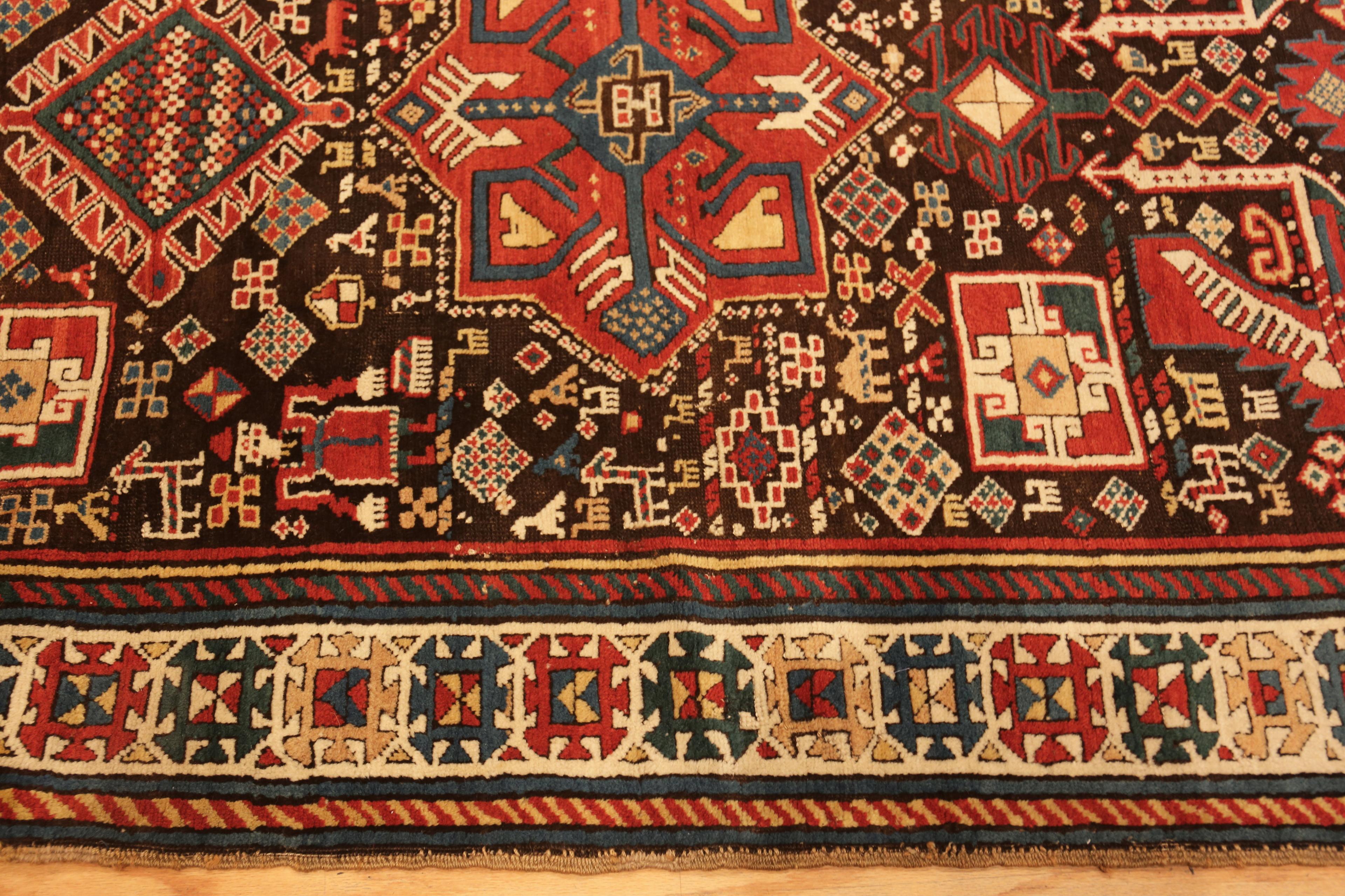 Tribal Antique Caucasian Kazak Rug. 4 ft 8 in x 6 ft 3 in For Sale
