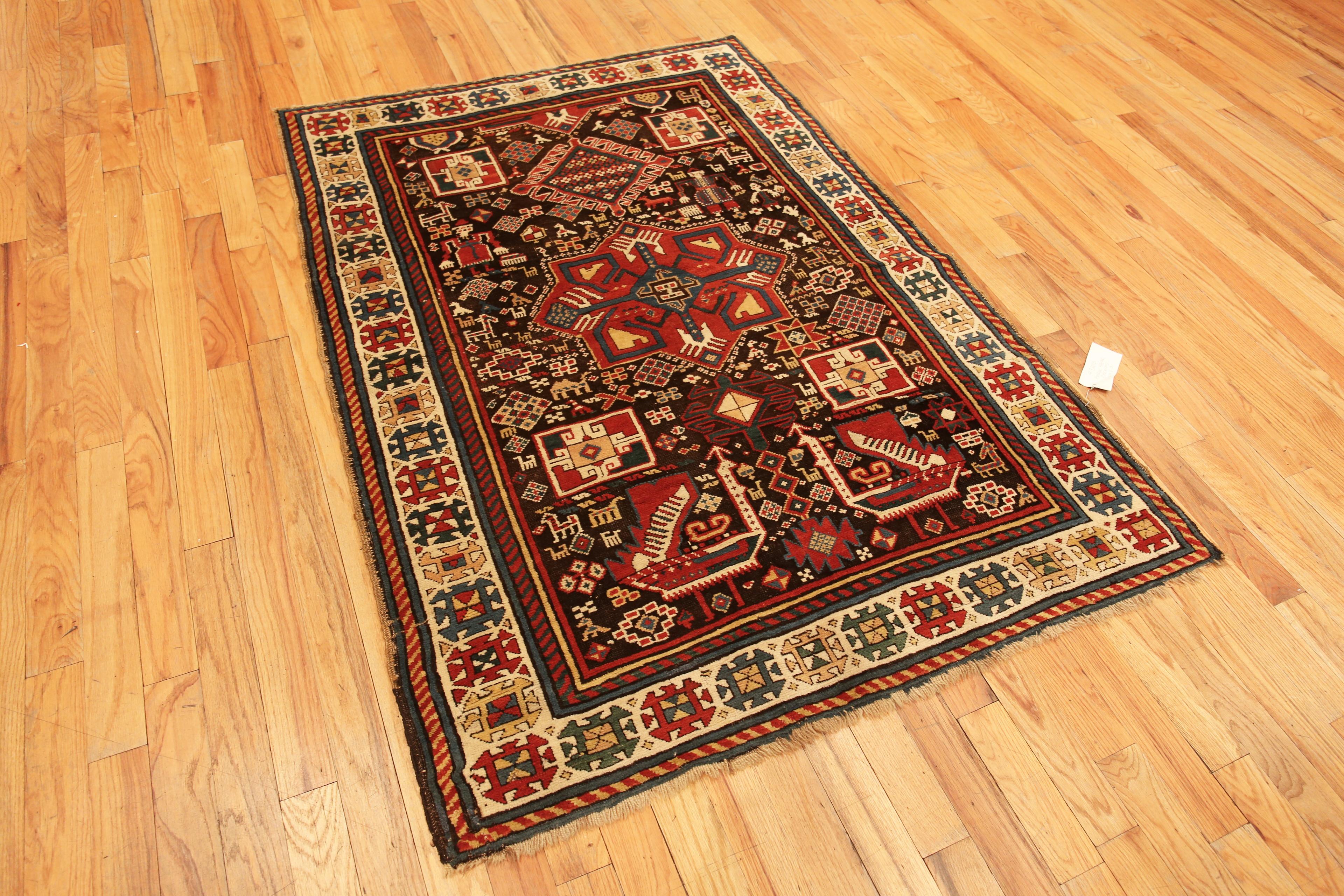 Hand-Knotted Antique Caucasian Kazak Rug. 4 ft 8 in x 6 ft 3 in For Sale