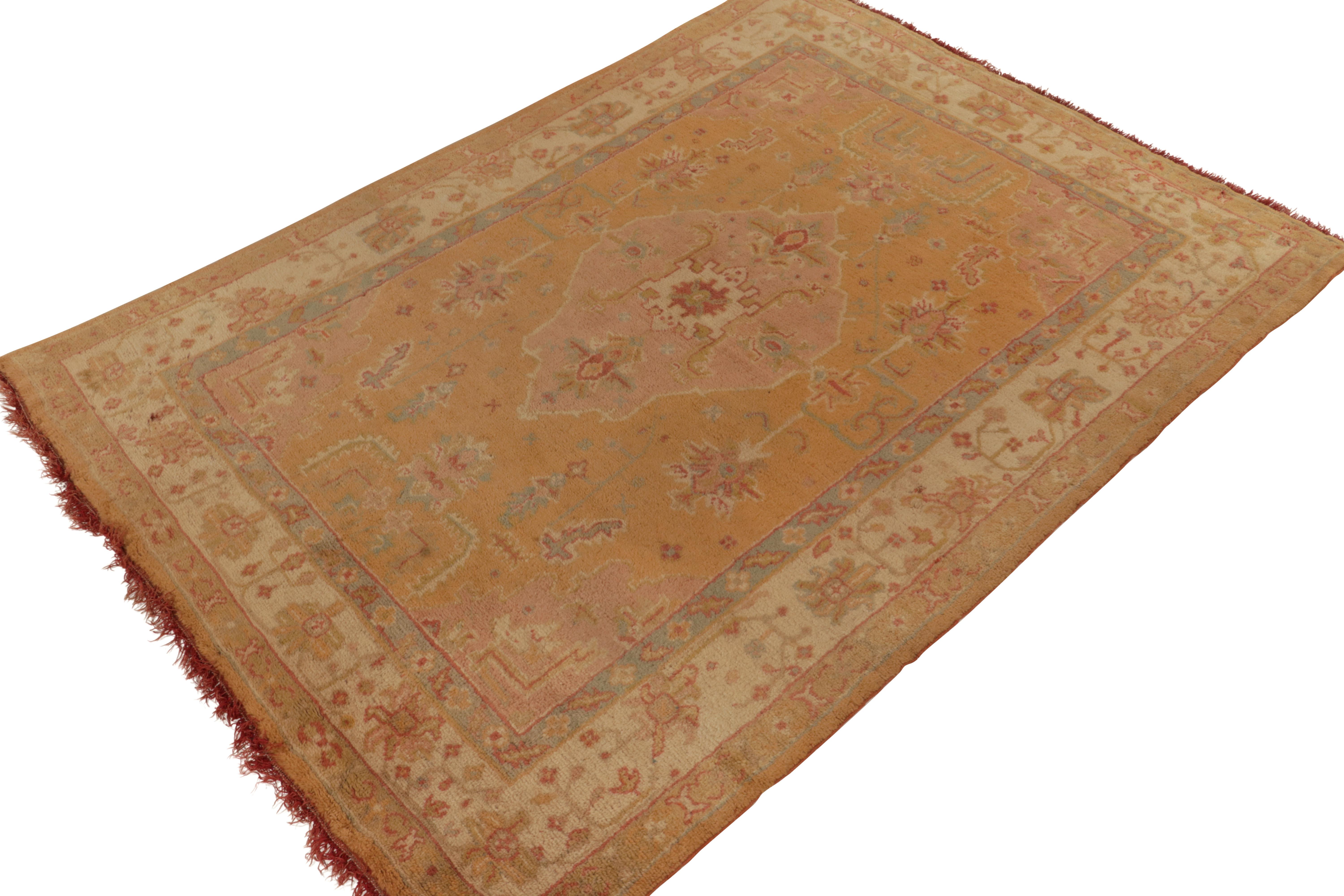 Hand-knotted in wool circa 1920-1930, an 8x11 antique Oushak rug among the personal favorite classic curations of Josh Nazmiyal. 

Taking after one of the most coveted Turkish styles for these comfortable and regal designs, this masterpiece