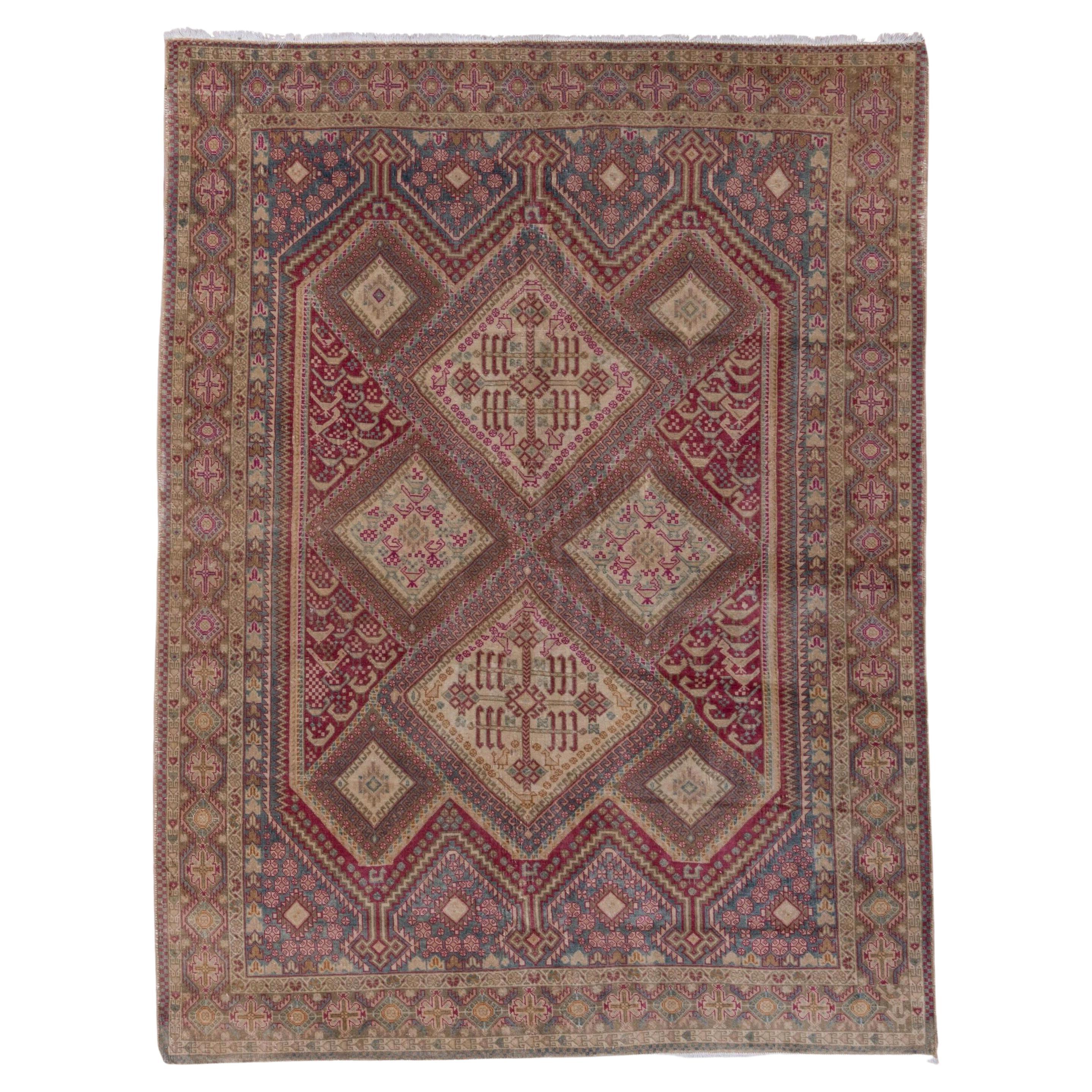 Antique Tribal Persian Afshar Rug, Colorful Palette, Pink Blue and Green Tones For Sale