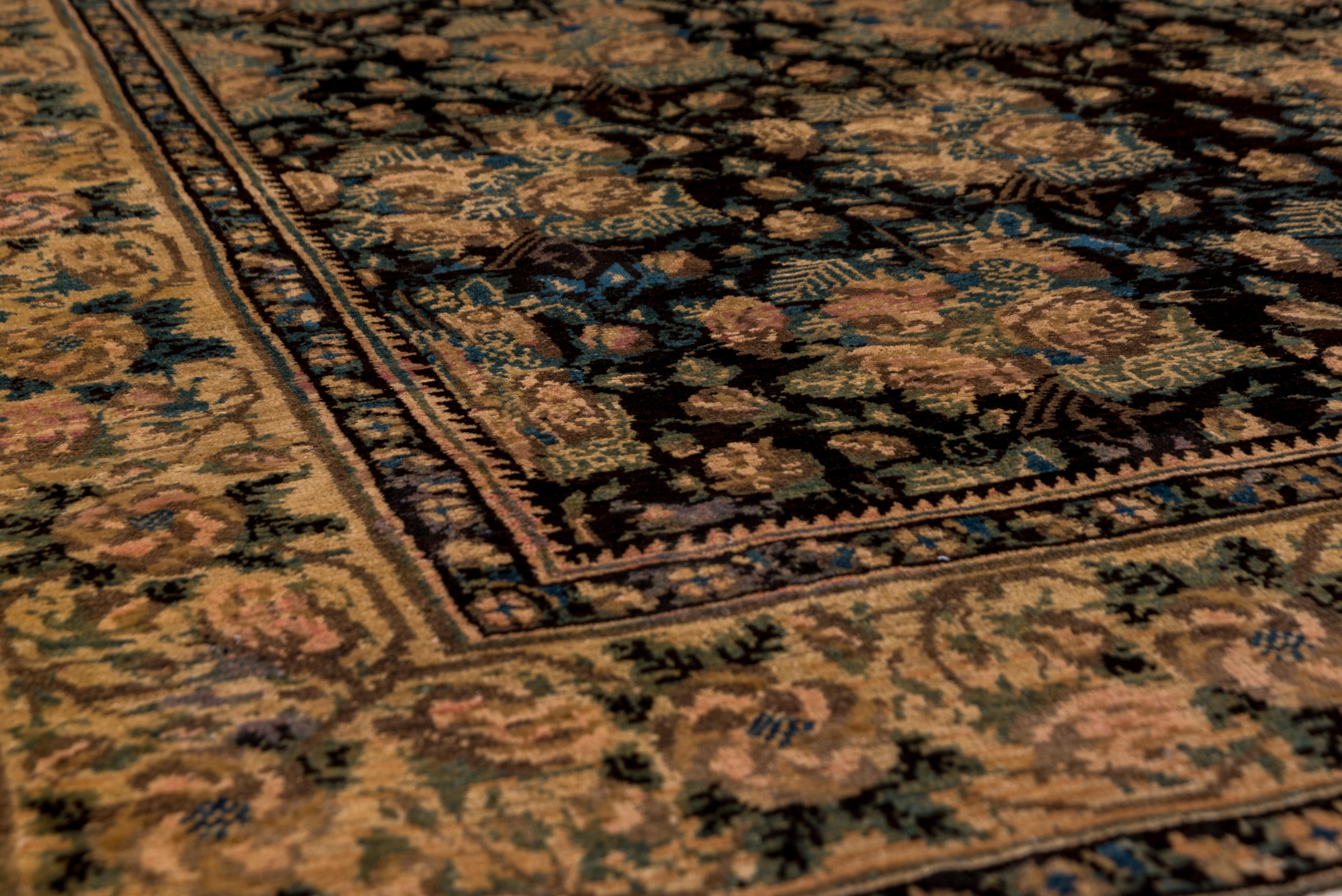 Hand-Knotted Antique Tribal Persian Afshar Rug, Dark Navy Floral Field, circa 1920s