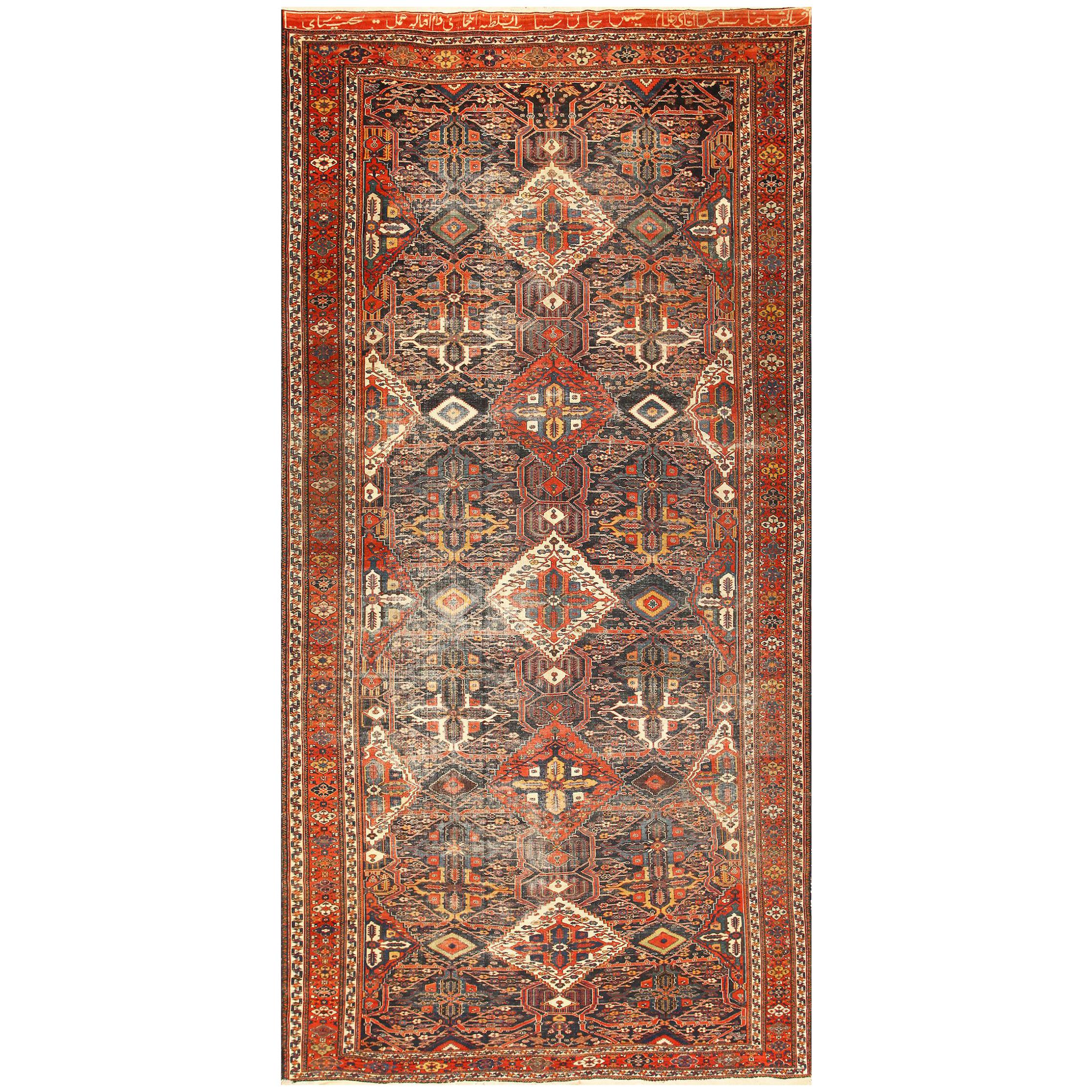 Antique Tribal Persian Bakhtiari Shabby Chic Rug. Size: 7 ft x 14 ft 3 in